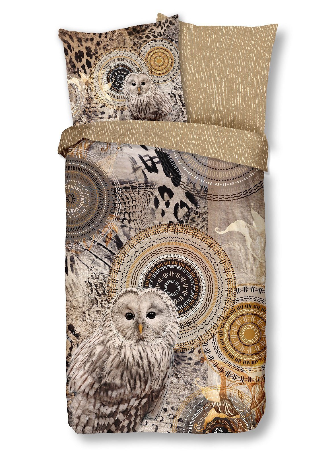 Traumschloss Bettwäsche Feinbiber, Biber, 2 teilig, beige Mandalas mit Eule