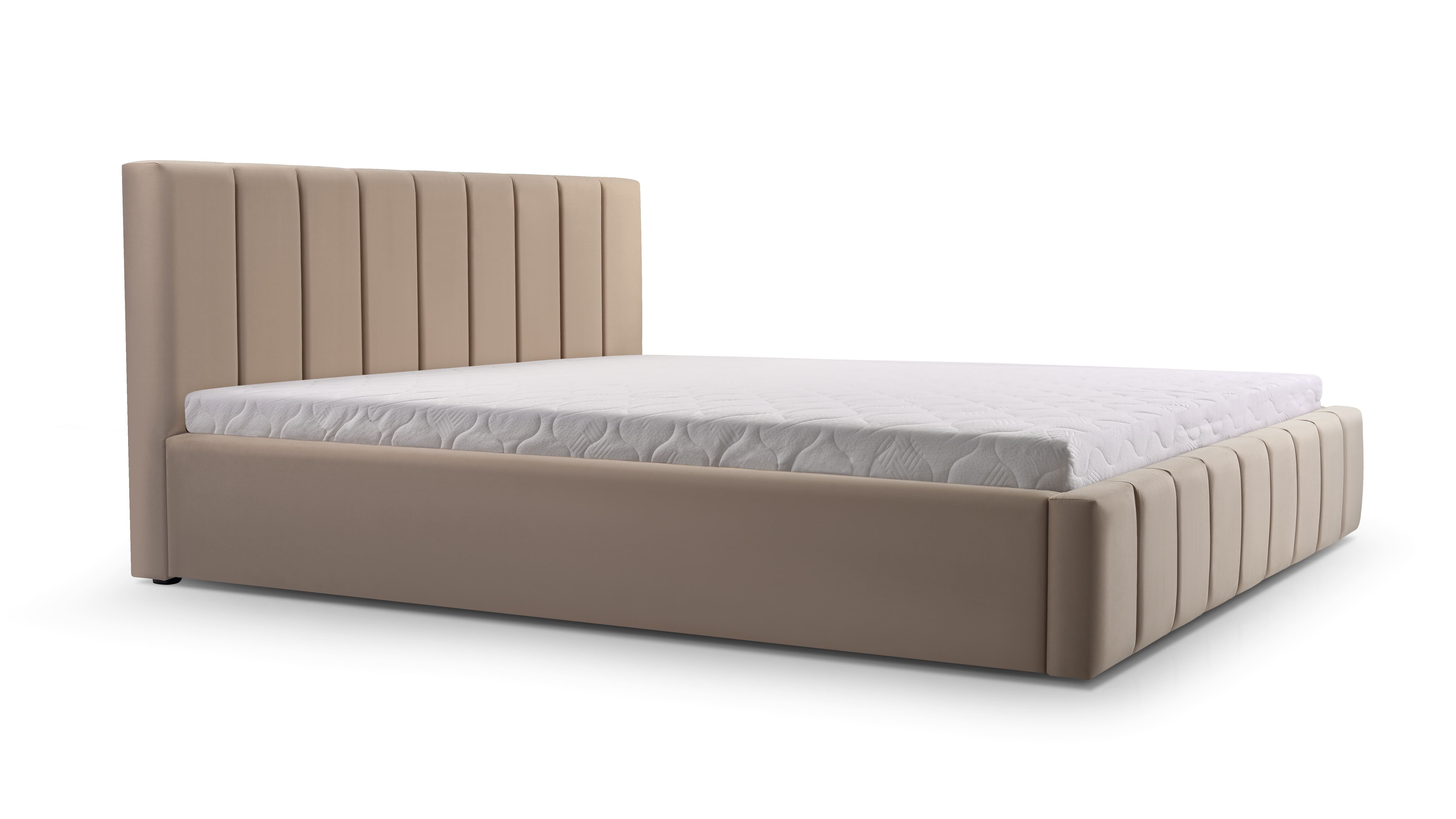MOEBLO Polsterbett BETT 01 (Doppelbett mit Kopfstütze, Rahmenbettgestell - Stilvolles Design mit maximalem Komfort, mit Bettkasten und Lattenrost), gepolstertes Kopfteil mit Bettkasten