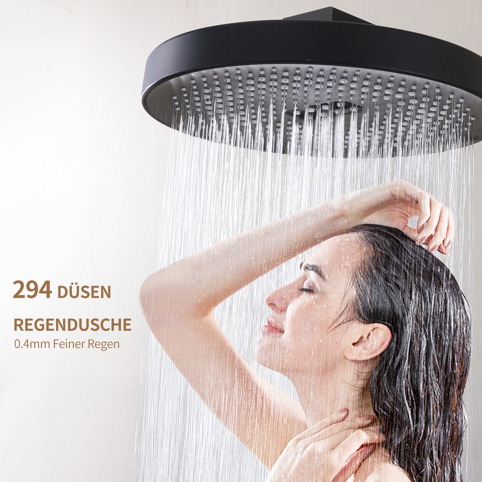 HOMELIVE Duschsystem mit Thermostat und Glasablage Ohne erneutes Bohren erforderlich, 3 Strahlart(en), Schwarzes Duschset mit rundem Kopf, Kinder-Handbrause und 400mm Ablage