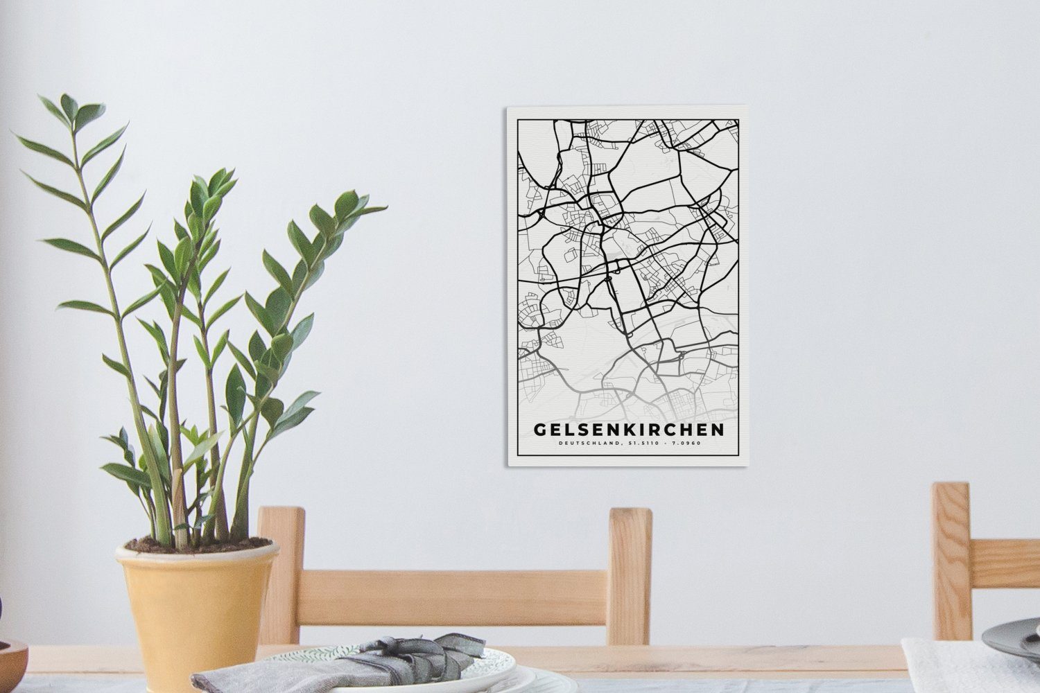 OneMillionCanvasses® Leinwandbild Stadtplan, fertig Zackenaufhänger, - - 20x30 St), inkl. Karte bespannt (1 Stadtplan von Gelsenkirchen Leinwandbild Gemälde, cm
