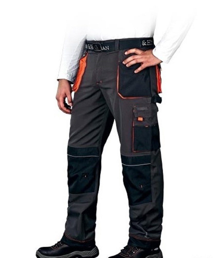 LEBER & HOLLMANN Arbeitshose Arbeitshose Handwerk Schutzhose Industrie grau/orange Hose