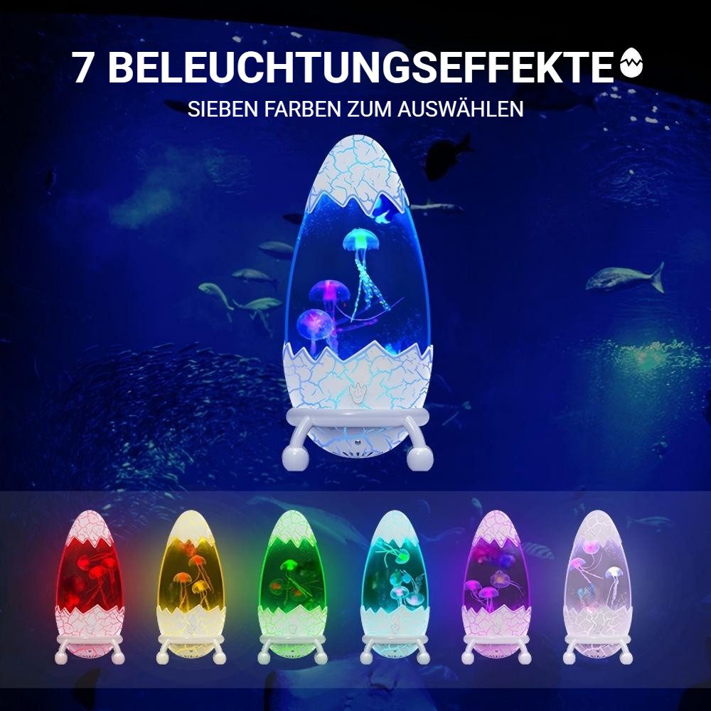 QUBEBU LED Nachtlicht Jellyfish Lampe LED Quallen Lampe Dinosaurier-Eier Dekolicht Lavalampe, LED fest integriert, Quallen Aquarium Dekoleuchte mit Fernbedienung, 13 Farbwechsel, LED Tischleuchte, Stimmungslicht, Geschenke für Kinder Erwachsene