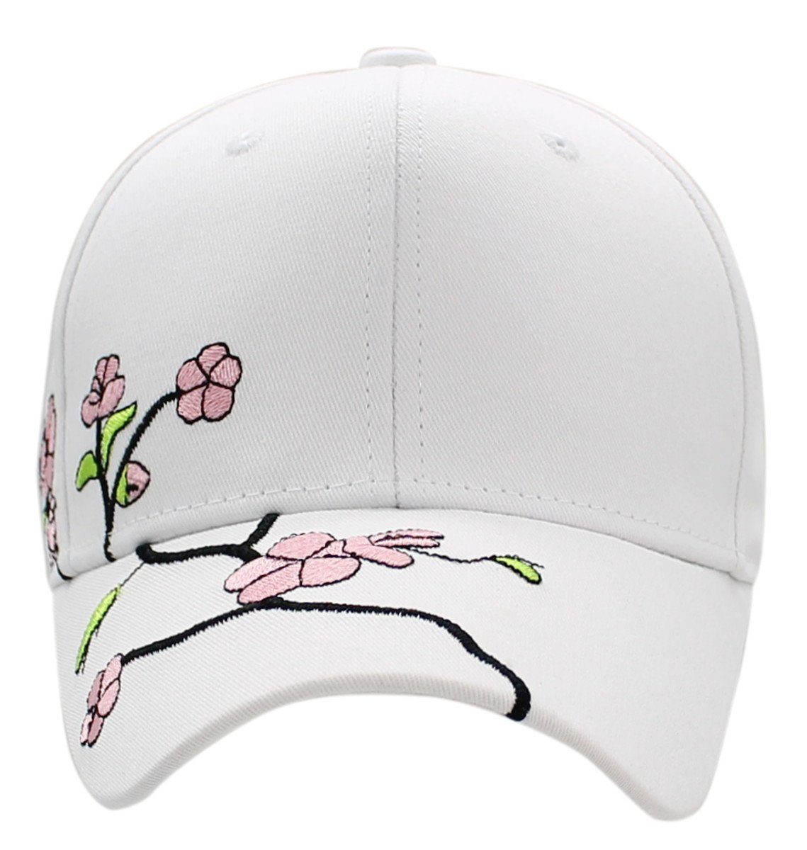 mit Baseball Geblümt Baseballkappe dy_mode Damen K222-WeißCherryflower Cap Schirmmütze Frauen Schnalle-Verschluss Sommerliche Kappe