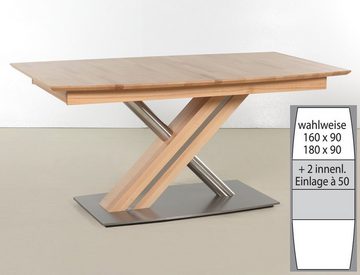 expendio Säulen-Esstisch Ataro C 2XL, Säulentisch Kernbuche lackiert massiv 160(260) x 90 cm