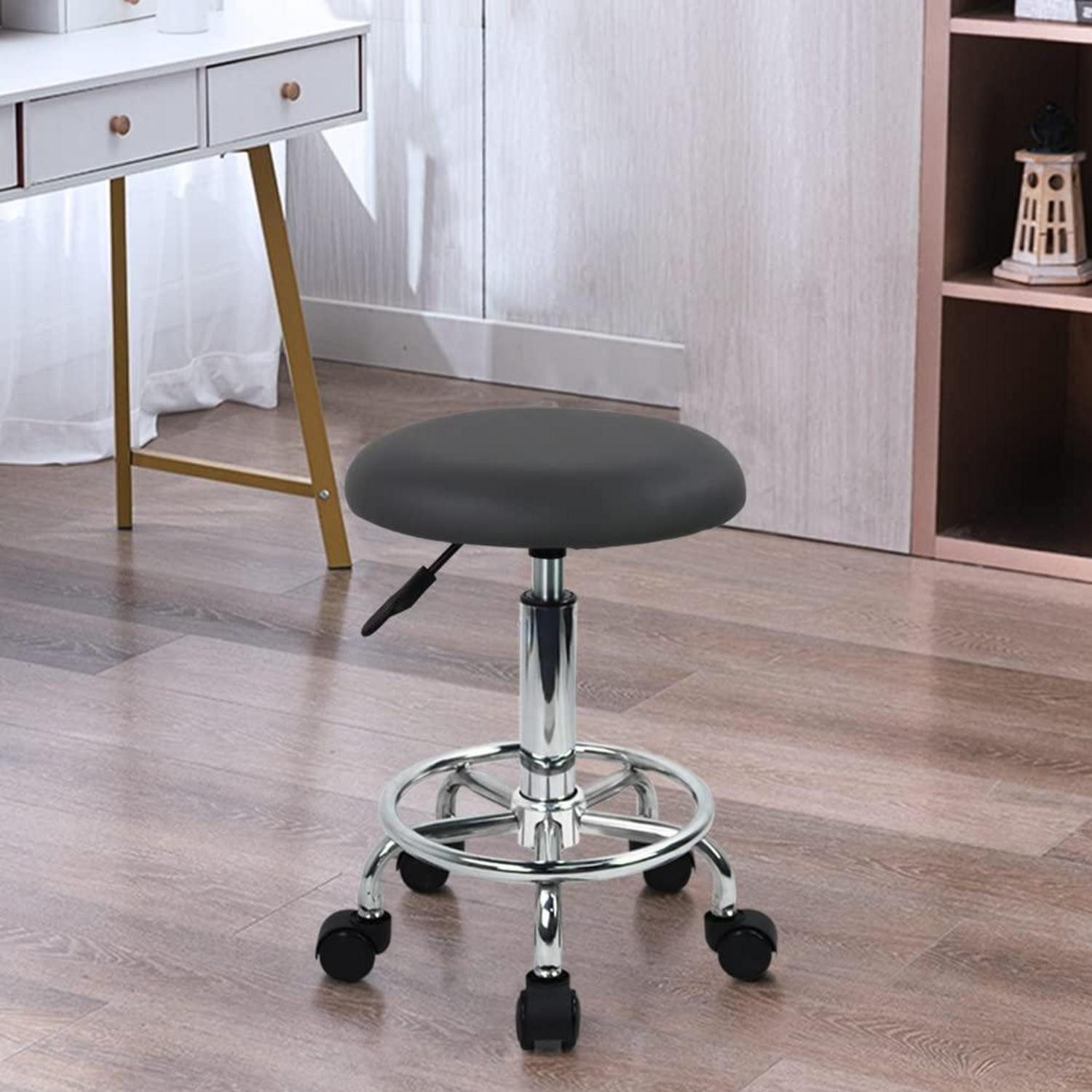 LuxusKollektion Drehhocker Rollhocker PU-Leder grau höhenverstellbar (1 St)