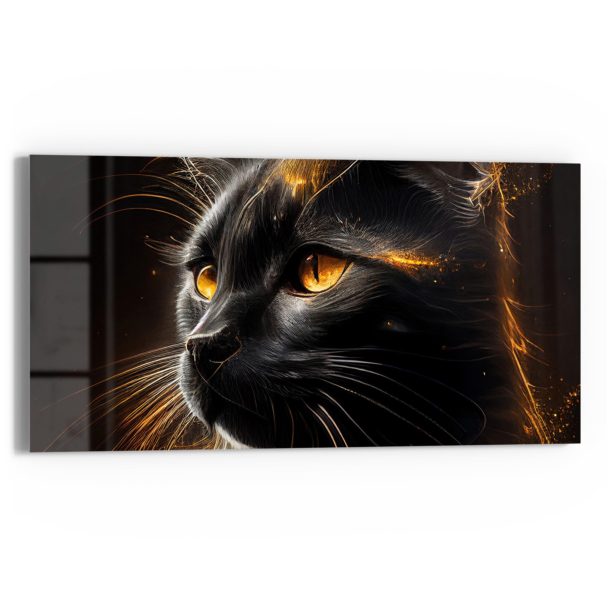 DEQORI Glasbild 'Goldener Katzenglanz', 'Goldener Katzenglanz', Glas Wandbild Bild schwebend modern