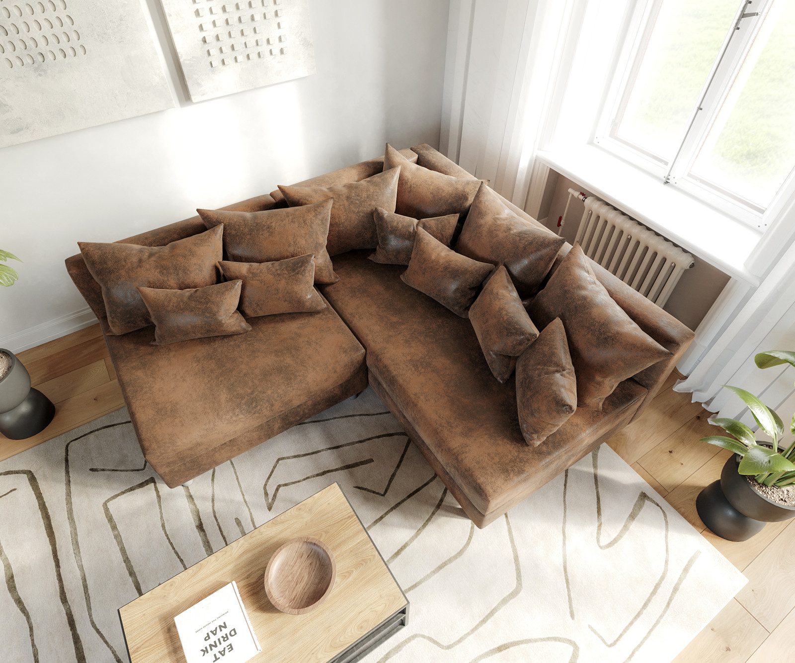DELIFE Ecksofa Clovis, Braun Antik Optik günstig online kaufen