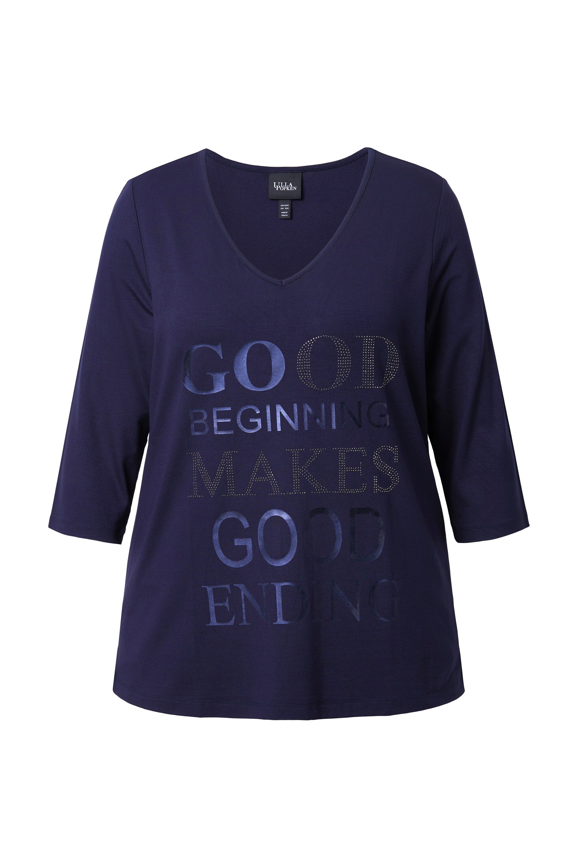 Ulla Popken T-Shirt Shirt Metallic-Schriftdruck V-Ausschnitt günstig online kaufen
