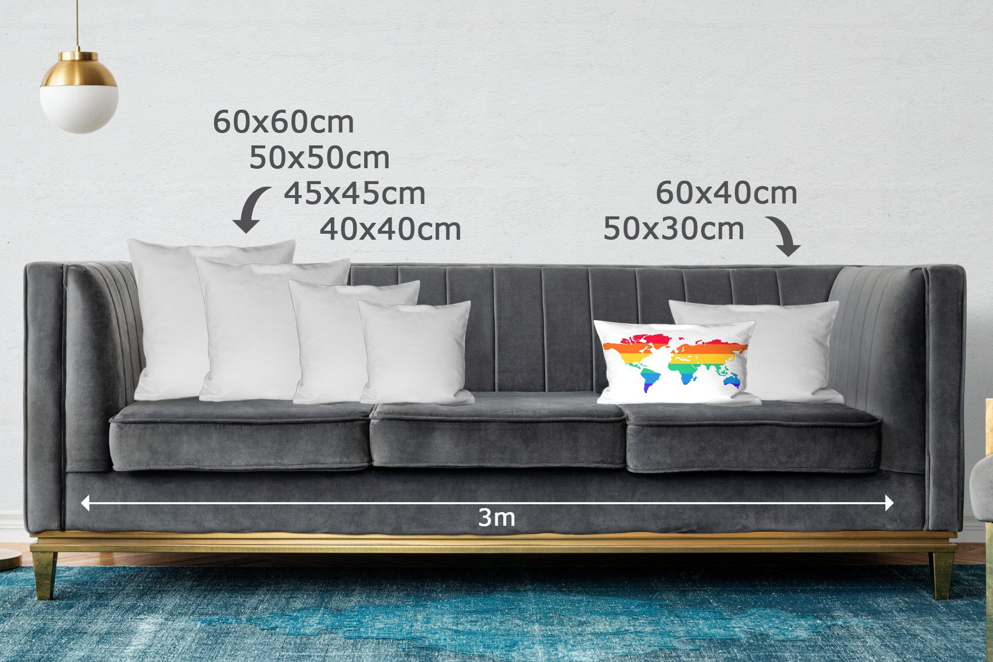 Weltkarte Füllung, Regenbogen, MuchoWow Schlafzimmer Dekokissen mit Zierkissen, Wohzimmer - Stolzflagge - Dekoration, Dekokissen