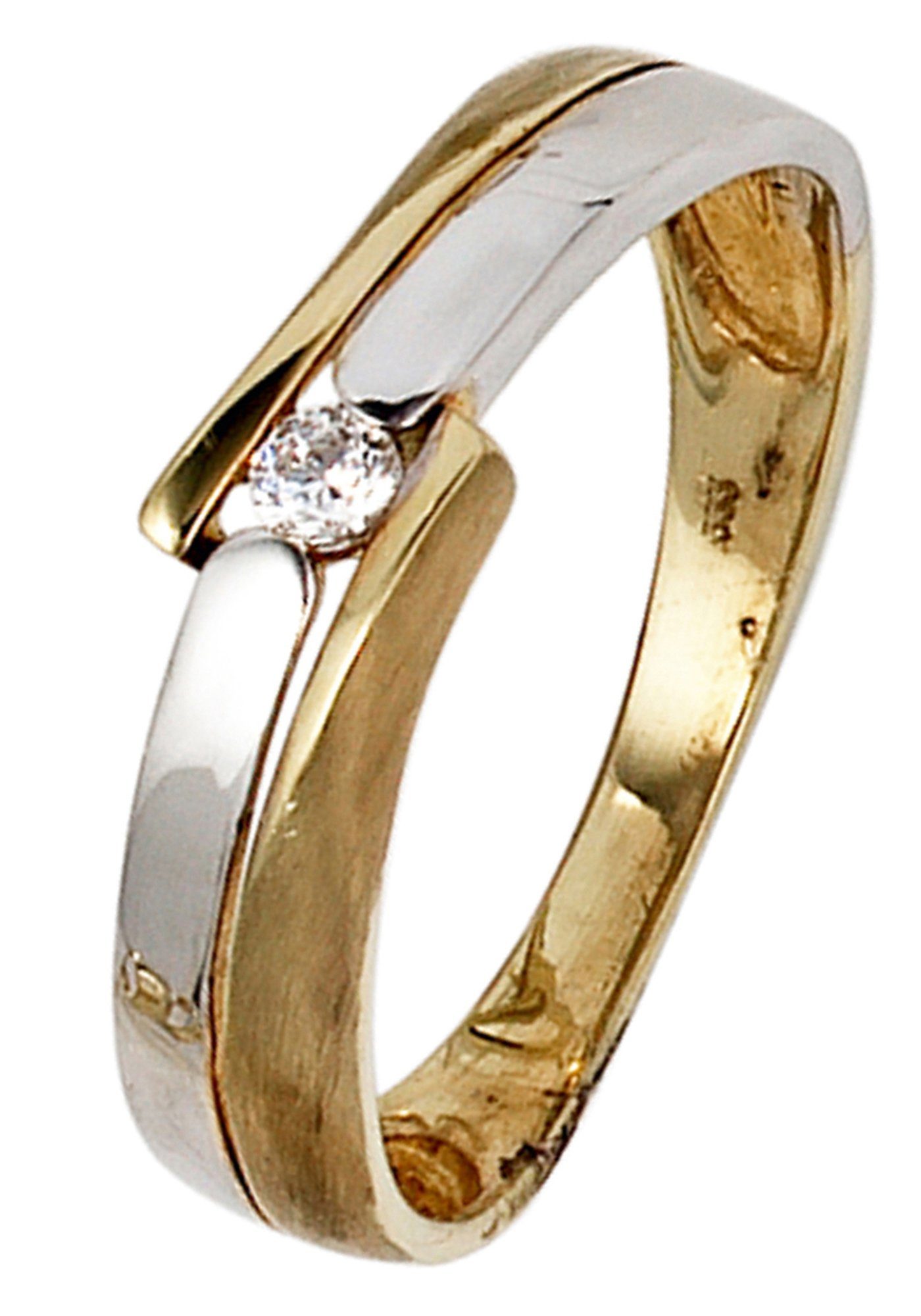 JOBO Goldring Ring mit Zirkonia, 333 Gelbgold Weißgold Bicolor