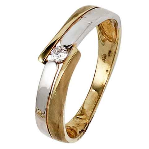 JOBO Goldring Ring mit Zirkonia, 333 Gelbgold Weißgold Bicolor