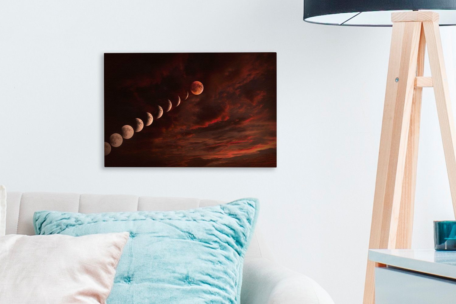 Rot, St), Aufhängefertig, - 30x20 cm (1 Leinwandbild - Mond Wolken Leinwandbilder, Wanddeko, OneMillionCanvasses® Wandbild
