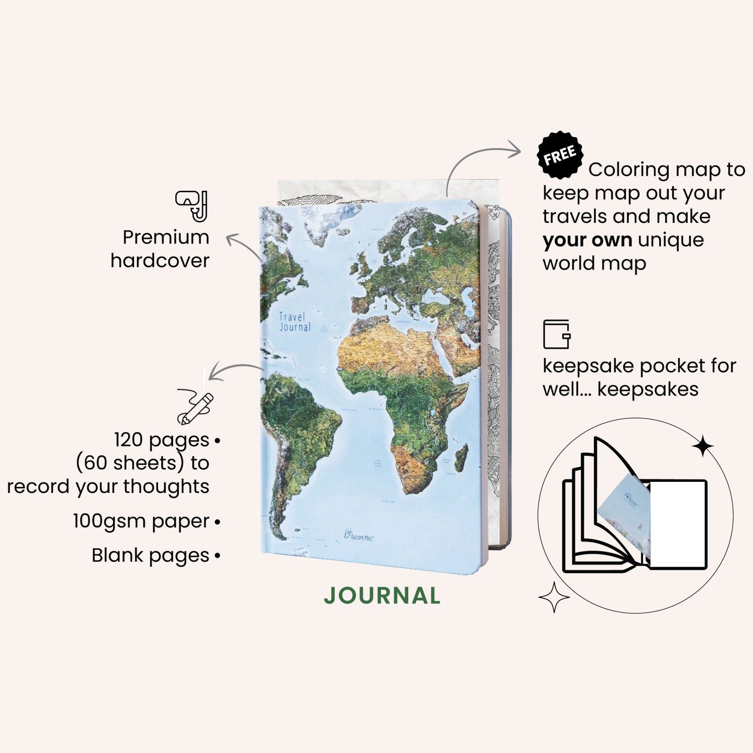 Awesome Maps Notizbuch Travel Journal / A5 / Hardcover / Blanko