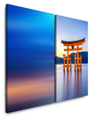Sinus Art Leinwandbild 2 Bilder je 60x90cm Miyajima Schrein Schrein-Insel Japan Hiroshima Berg See