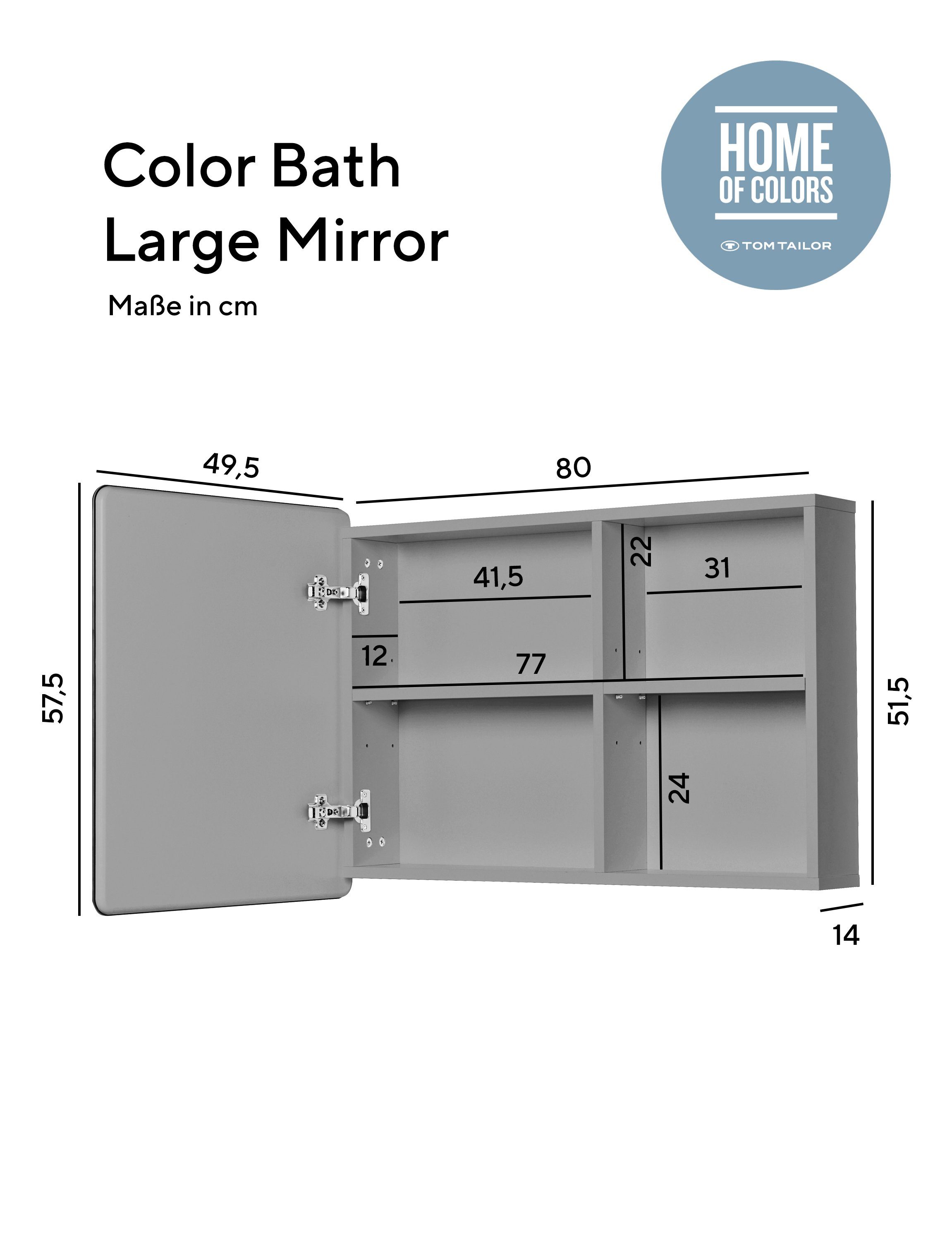 Mirror MDF sage076 Ecken, mit - in vielen BATH COLOR attraktiven mit HOME Badspiegel großer Large TOM Badspiegel lackiert Stauraum, TAILOR gerundeten Farben