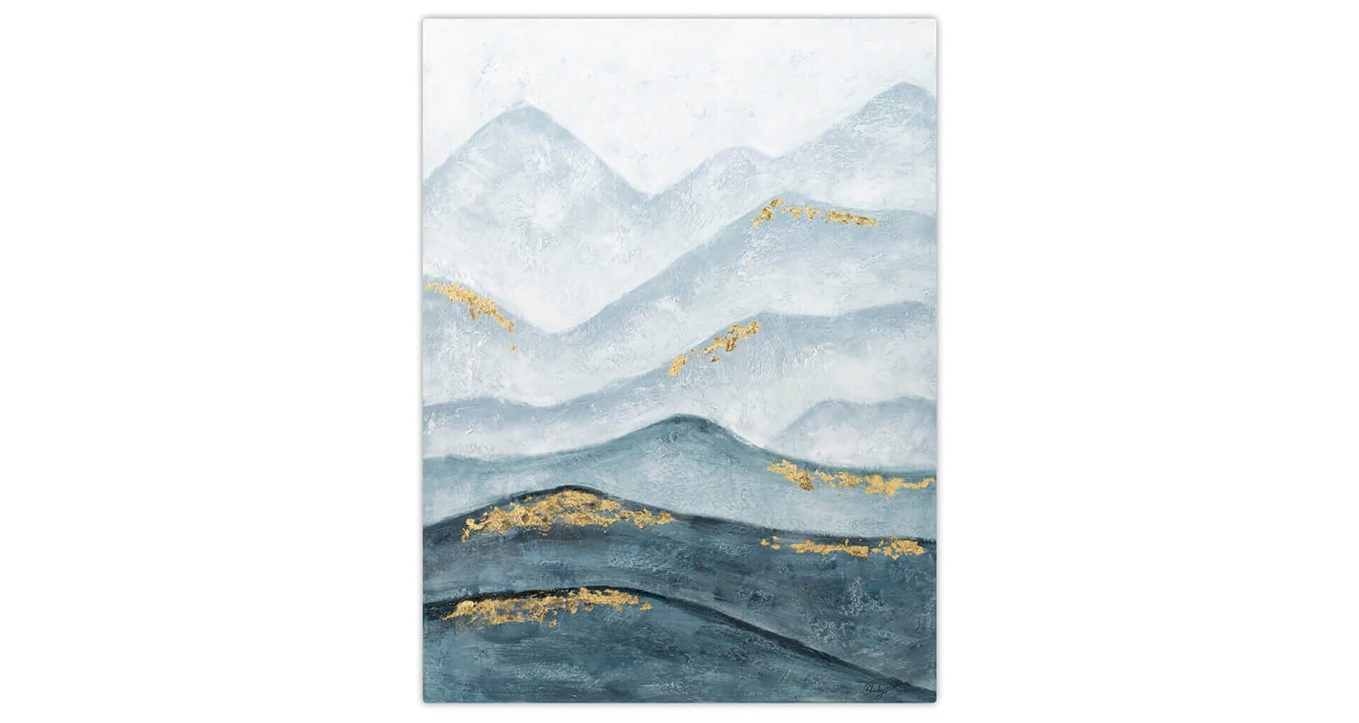 HANDGEMALT 100% KUNSTLOFT Leinwandbild Berge Verzauberte Wandbild 75x100 cm, Wohnzimmer Gemälde