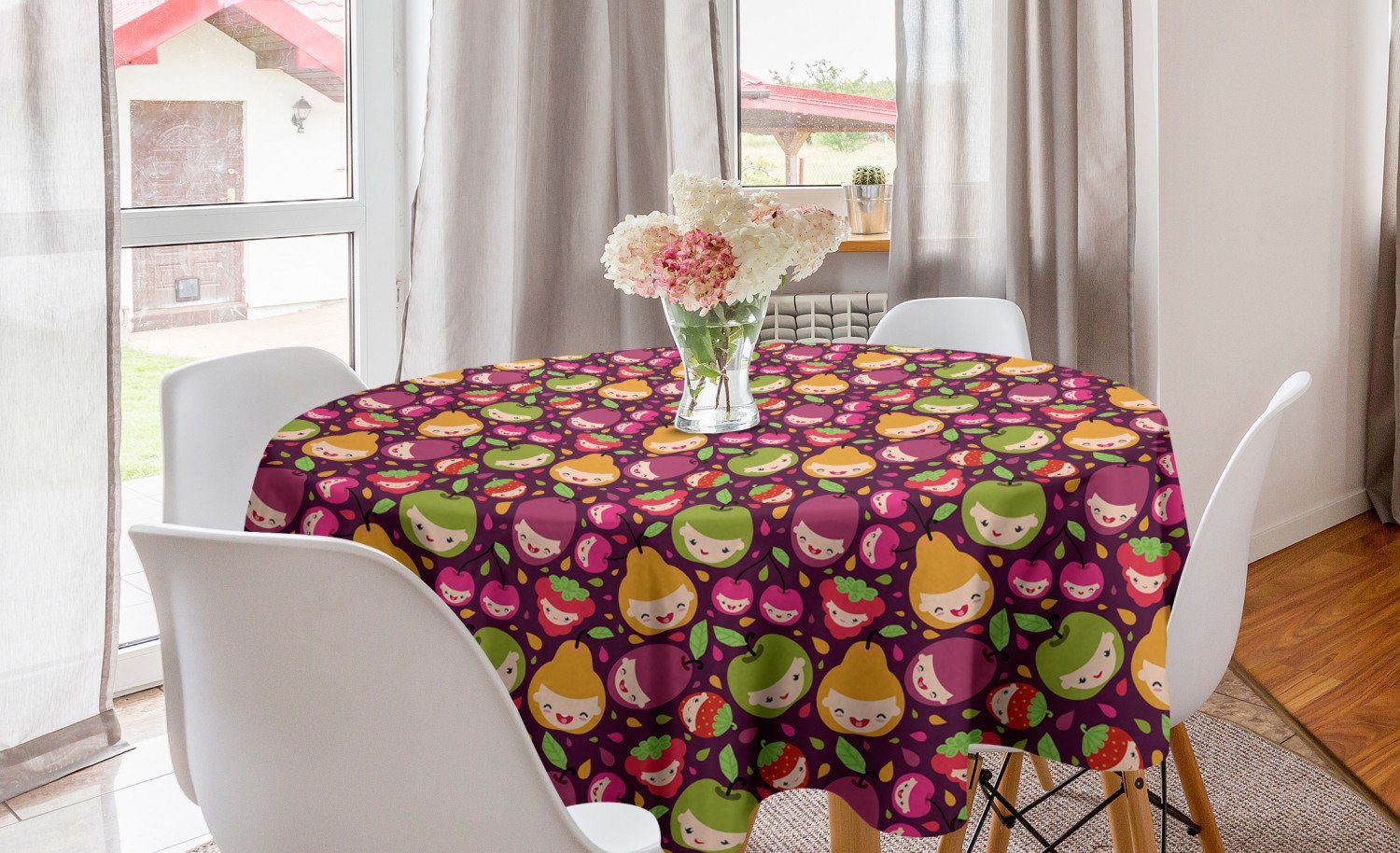 Abakuhaus Tischdecke Kreis Tischdecke Abdeckung für Esszimmer Küche Dekoration, Obst Childish Design Lustige Früchte