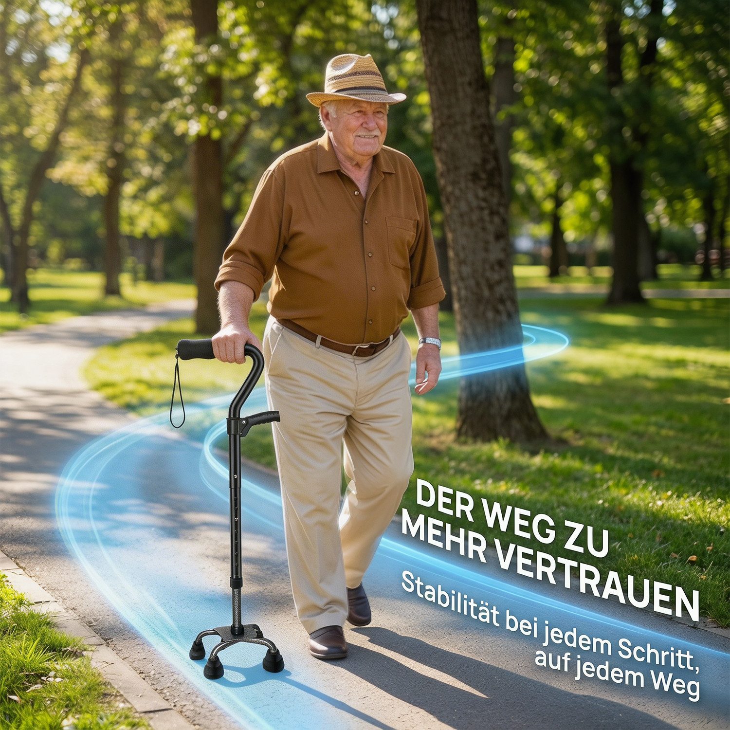 AKKEE Gehstock Geh- und Aufstehhilfe für Senioren & Erwachsene, mit 4 Beinen, Aluminiumlegierung 78-95cm