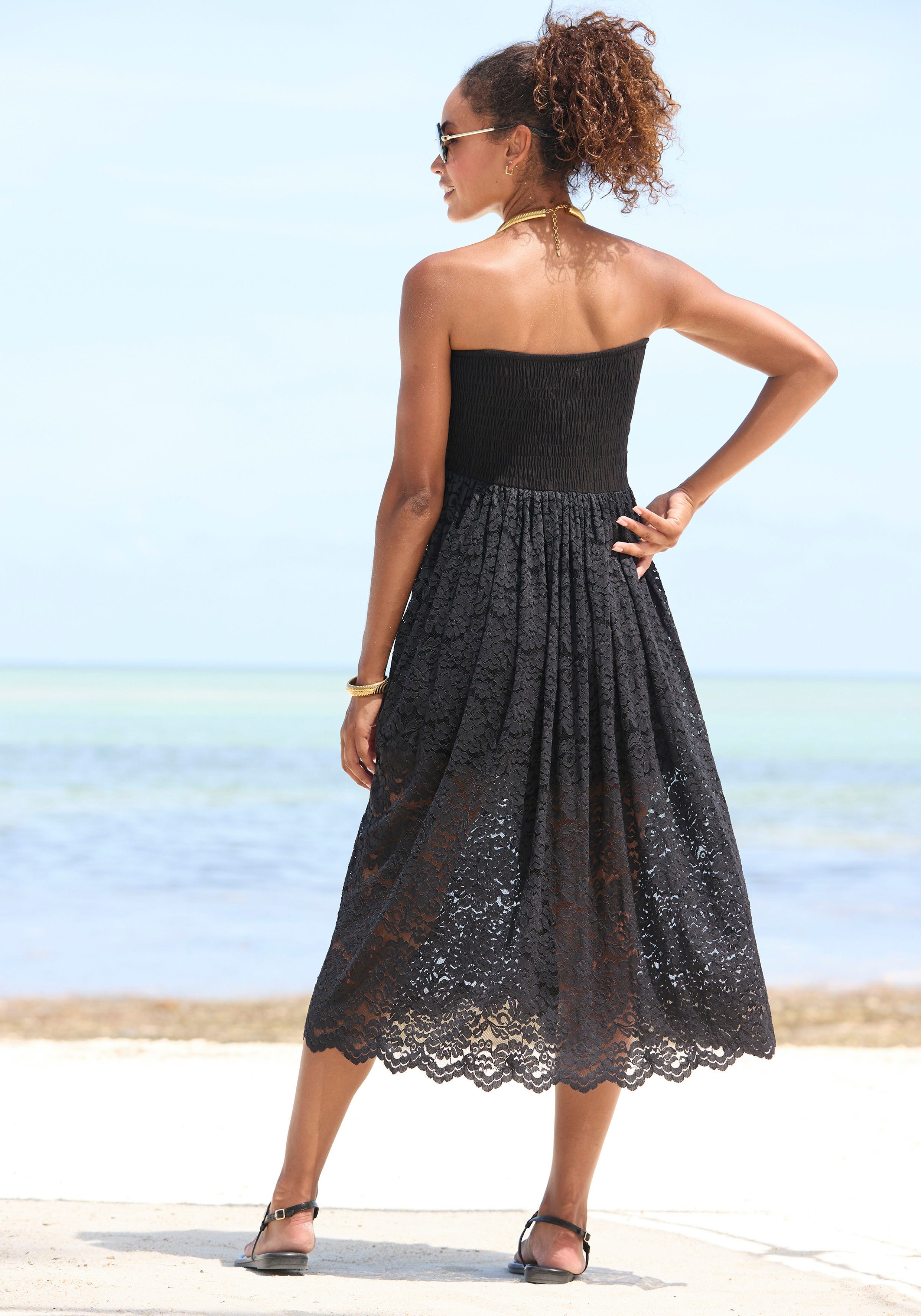 LASCANA 2-in-1-Kleid aus geblümter Spitze, auch als Maxirock tragbar verspieltes Sommerkleid, Spitzenkleid, Bandeaukleid, Spitzenrock