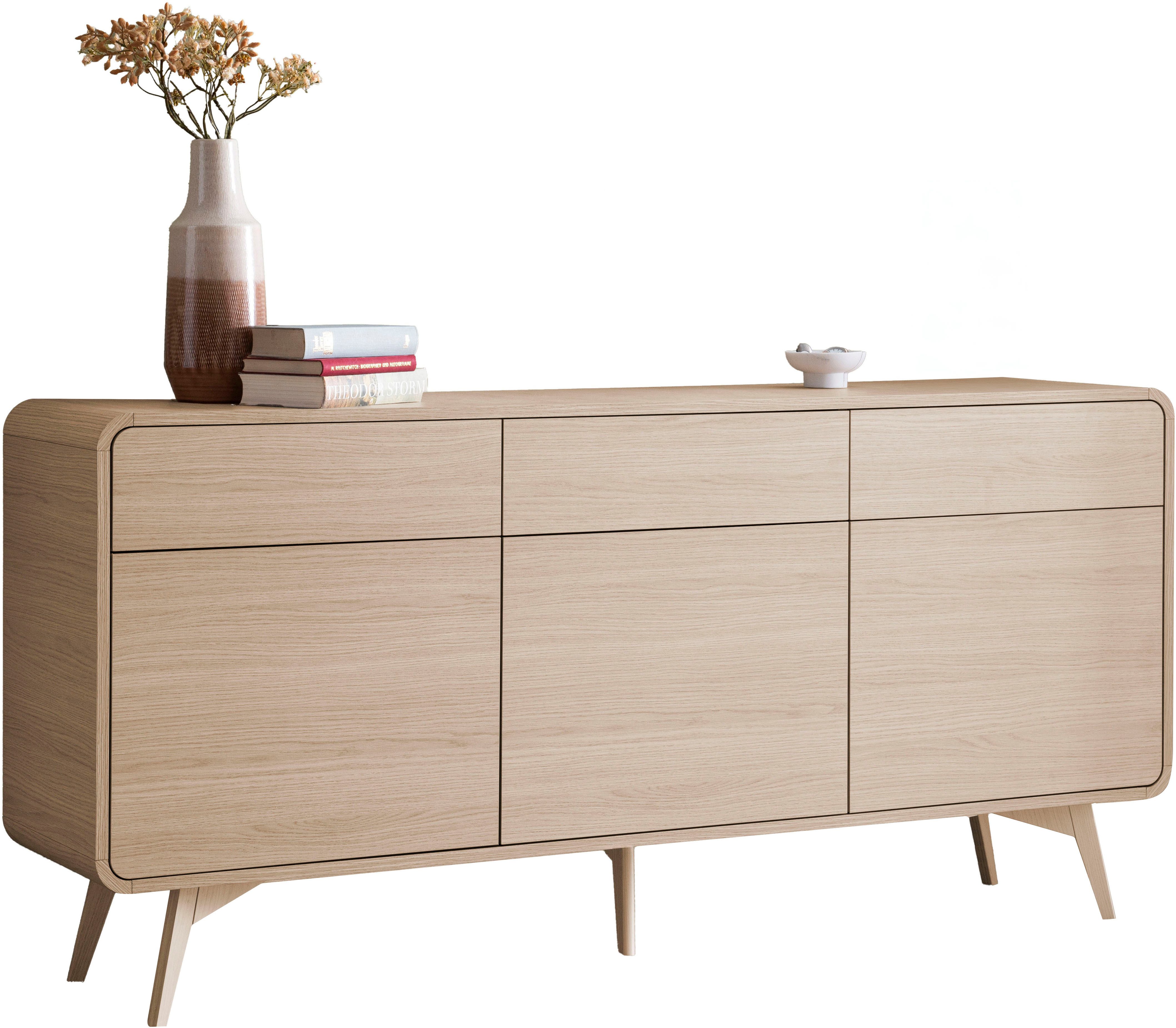 Home affaire Sideboard Torsby, moderner Schrank, Kommode in Eiche Natur, 180 cm breit, abgerundete Ecken, ausreichend Stauraum, vielseitig einsetzbar