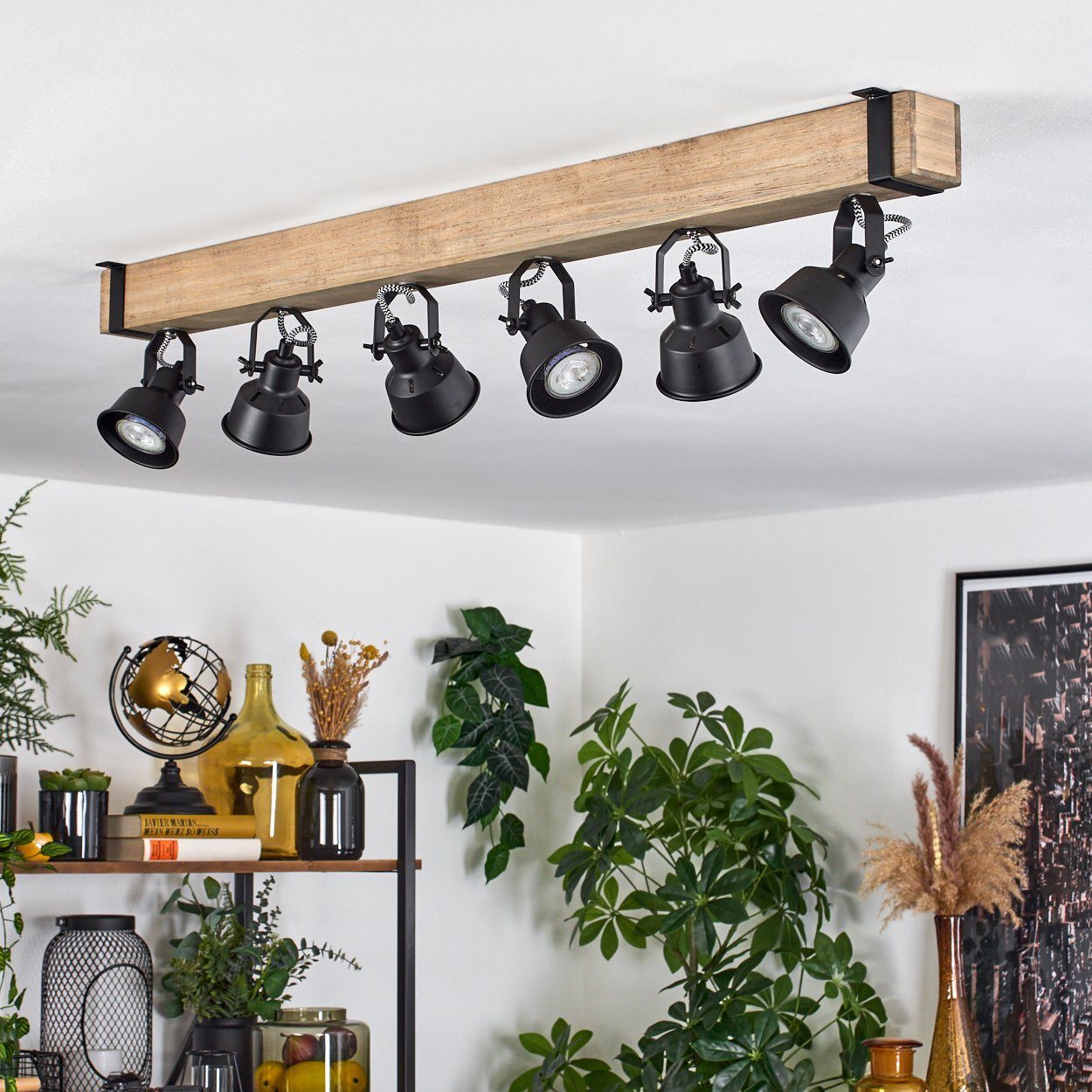 hofstein Deckenleuchte moderne aus Deckenlampe Deckenleuchte Leuchtmittel, GU10 Schwarz/Natur, ohne ohne 6x Leuchtmittel verstellbaren Schirmen, Metall/Holz in mit