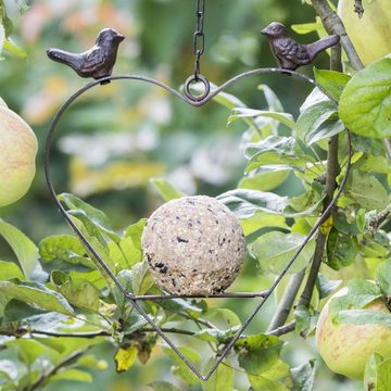 colourliving Futterstation Apfel-Meisenknödelhalter in Schmiedeeisenoptik mit Deko Vögeln 25cm, robuste Kette, geeignet für riesen Meisenknödel 500g