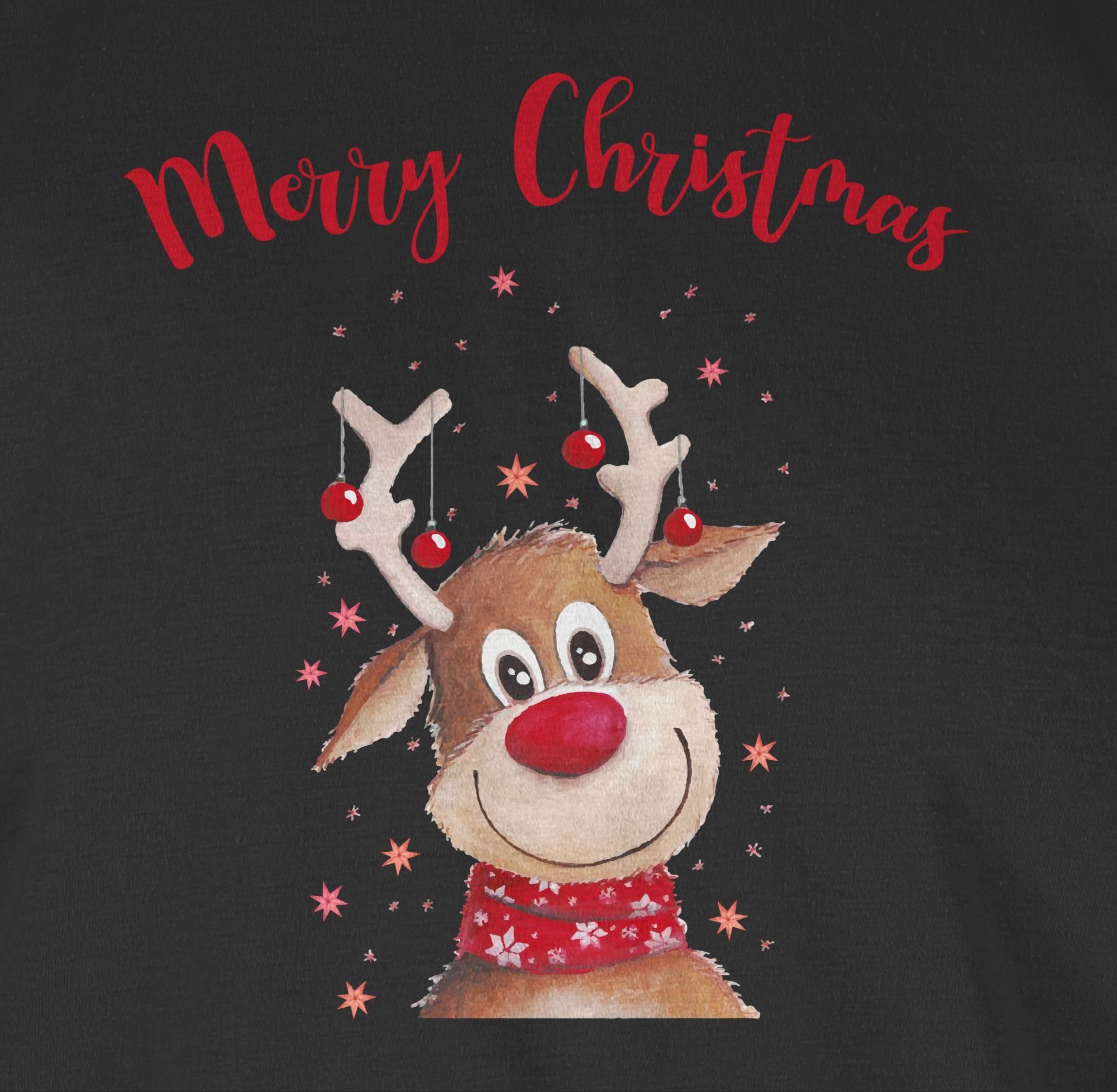 Rundhalsshirt Rentier Christmas Shirtracer Weihachten Merry Kleidung 2 Schwarz