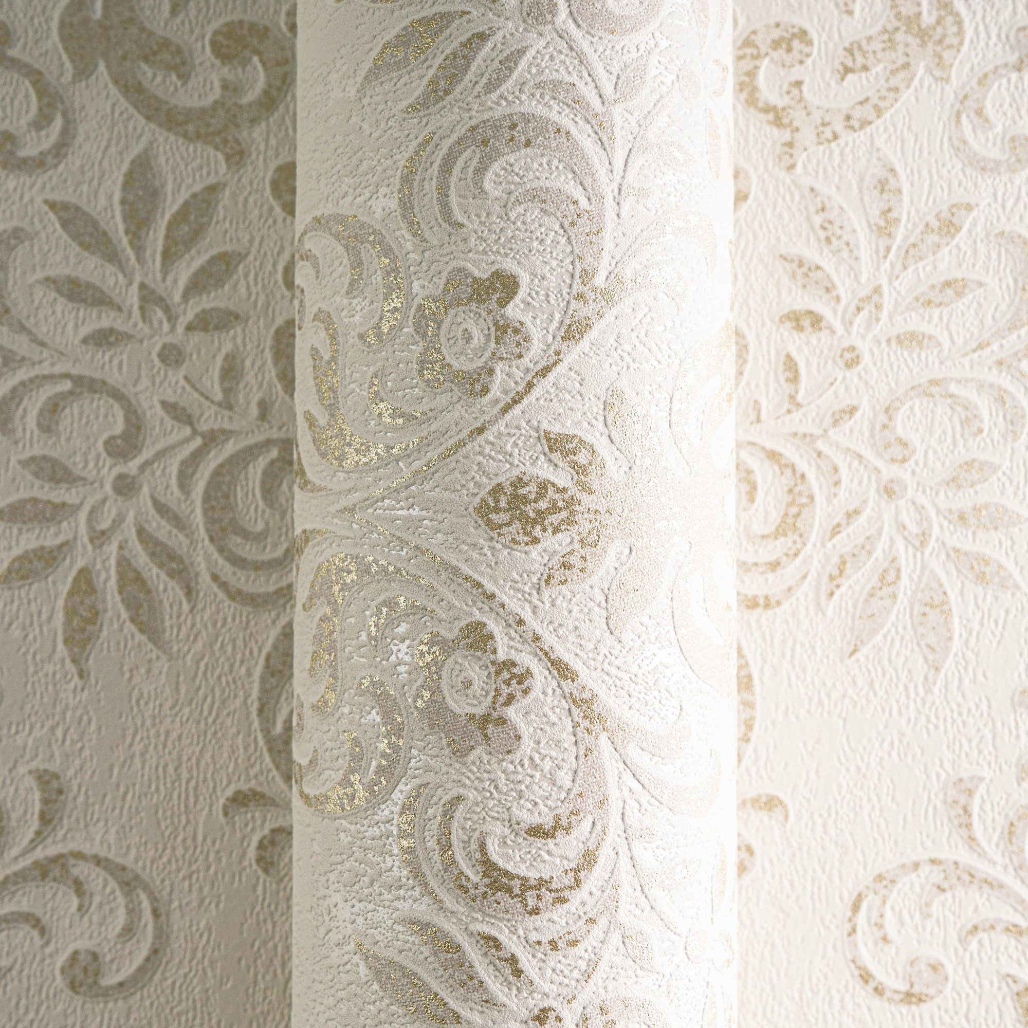 living walls Vliestapete Tapete mit Ornamenten barock, strukturiert, floral, glänzend, matt, gemustert, ornamental, metallic, (1 St), Tapete Klassik Metallic Ta – Bild 4 von 5