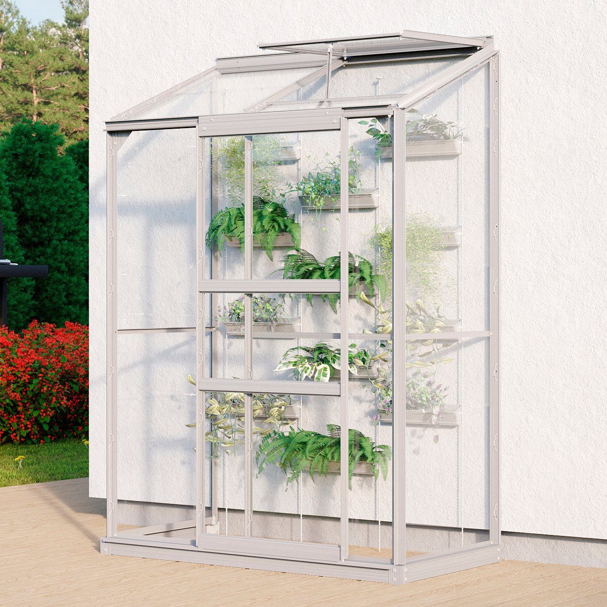 Vitavia Anlehngewächshaus Styx 900, BxTxH: 131 x 65 x 182 cm, 3 mm Wandstärke silberfarben | Rabatt: 13%