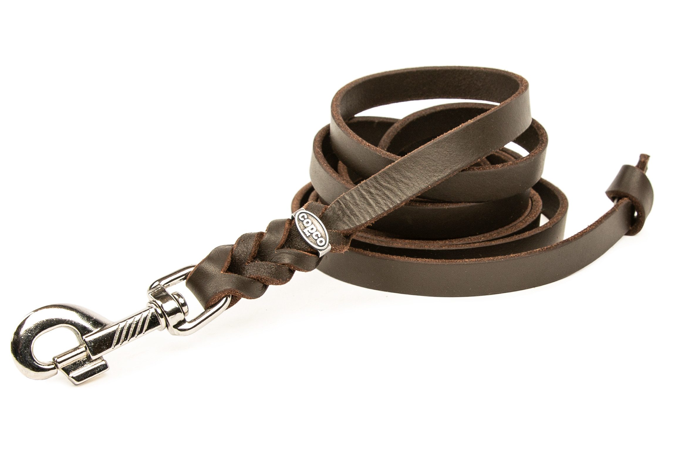 CopcoPet Hundeleine Lederleine ohne Handschlaufe Verchromt, Leder