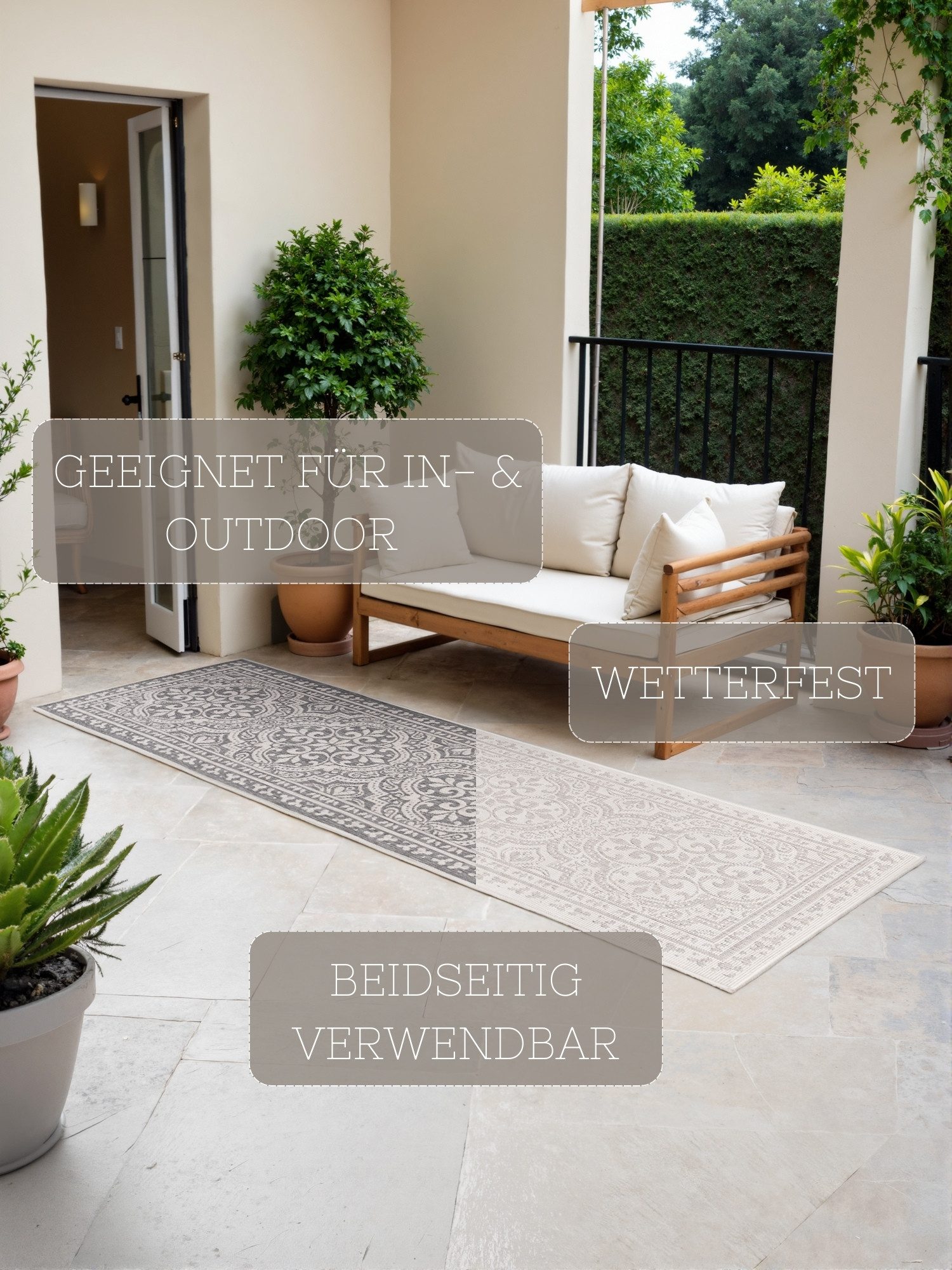 HANSE Home Outdoorteppich Rosel Wendeteppich, rechteckig, Höhe: 5 mm, In und Outdoor, Flachgewebe, wetterfest, pflegeleicht, robust