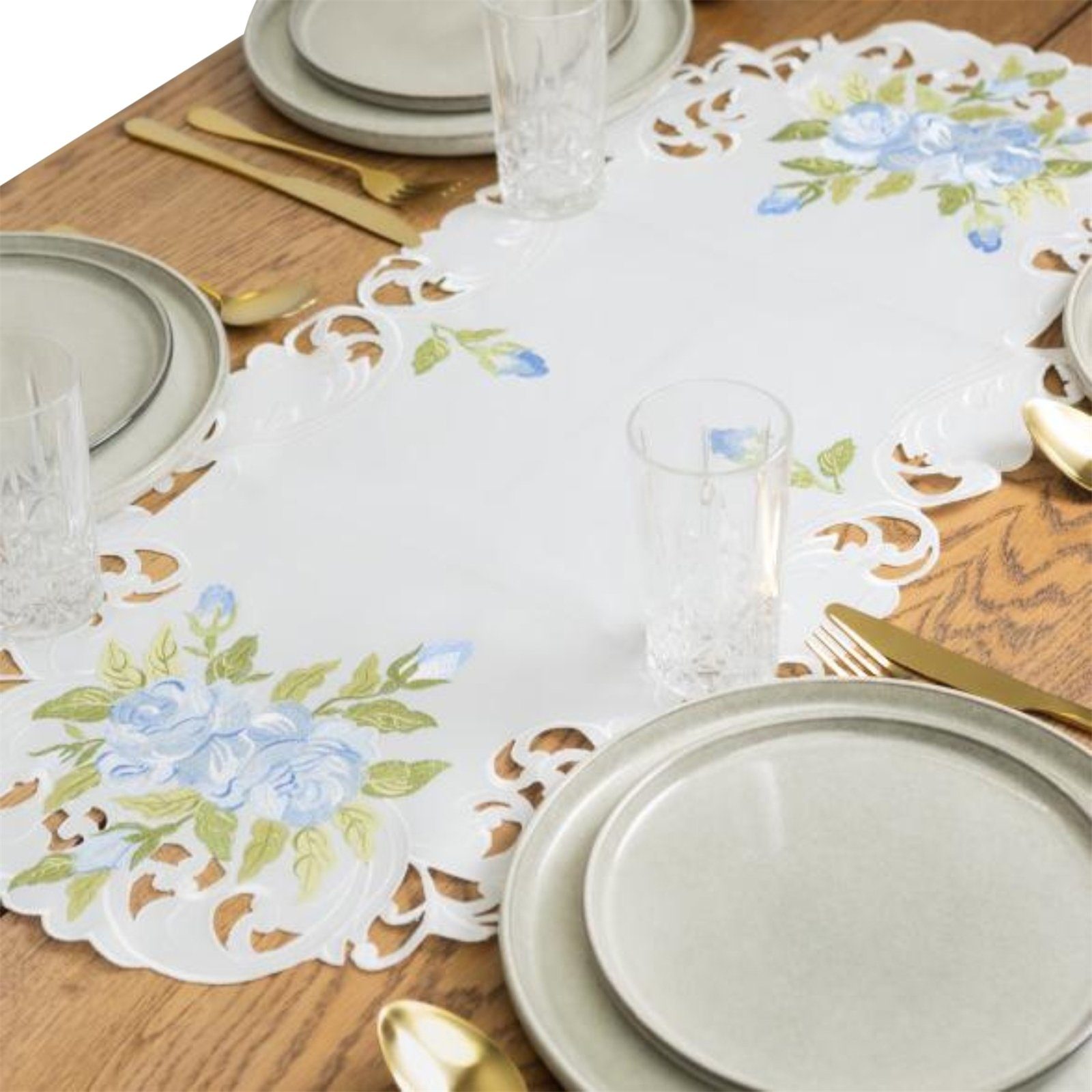 HTI-Living Tischläufer Tischläufer 40 x 90 cm blaue Rosen (Stück 1-tlg, 1 T günstig online kaufen