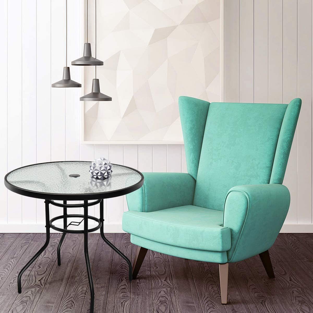 COSTWAY Bistrotisch, rund, mit Schirmloch & Glasplatte, 81x81x71cm
