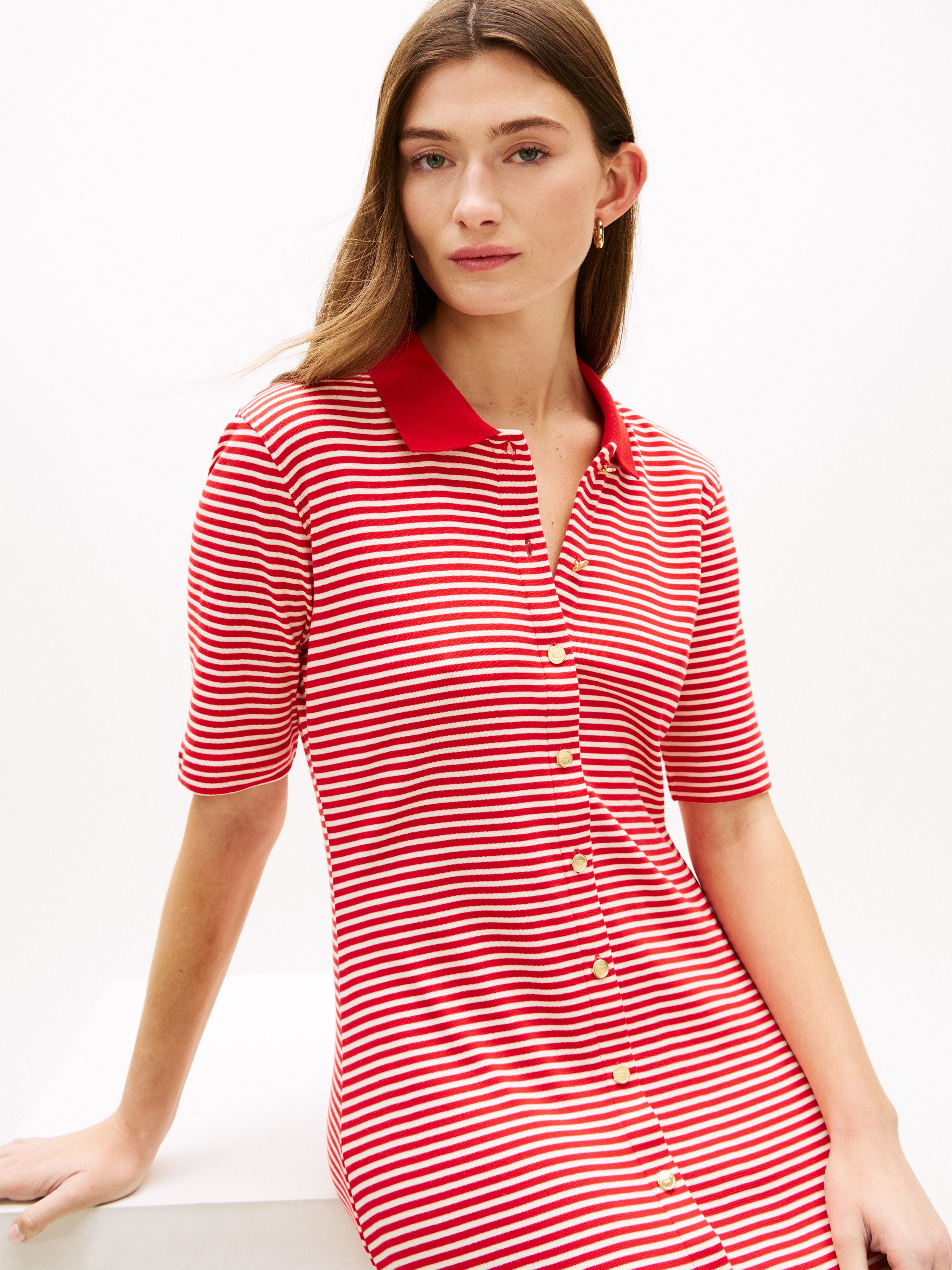 Tommy Hilfiger Polokleid GOLD BUTTON F&F MIDI DRESS mit Logo-Stickerei