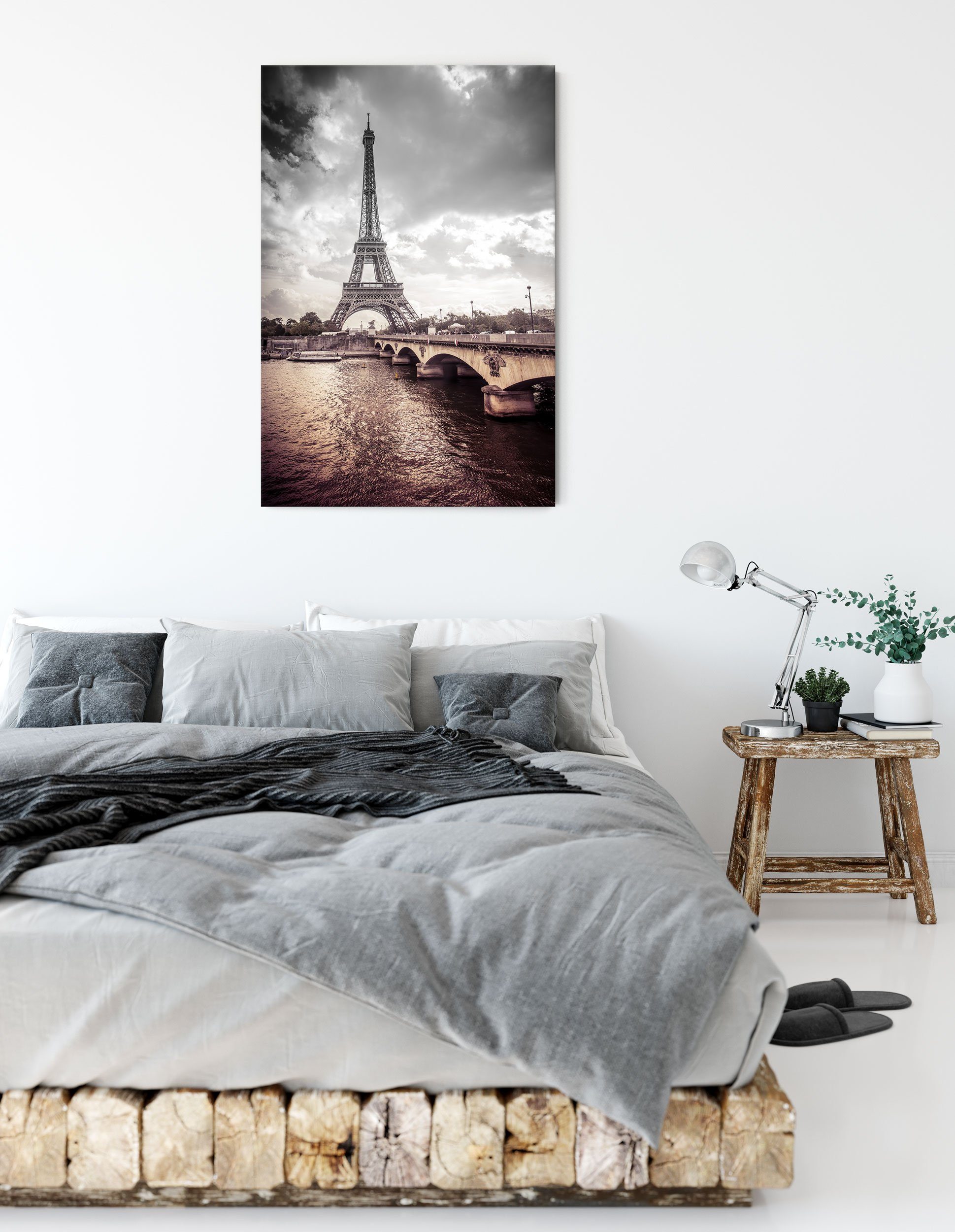 Pixxprint Leinwandbild (1 Eiffelturm Eiffelturm Paris, in Paris Zackenaufhänger St), inkl. Leinwandbild fertig bespannt, in