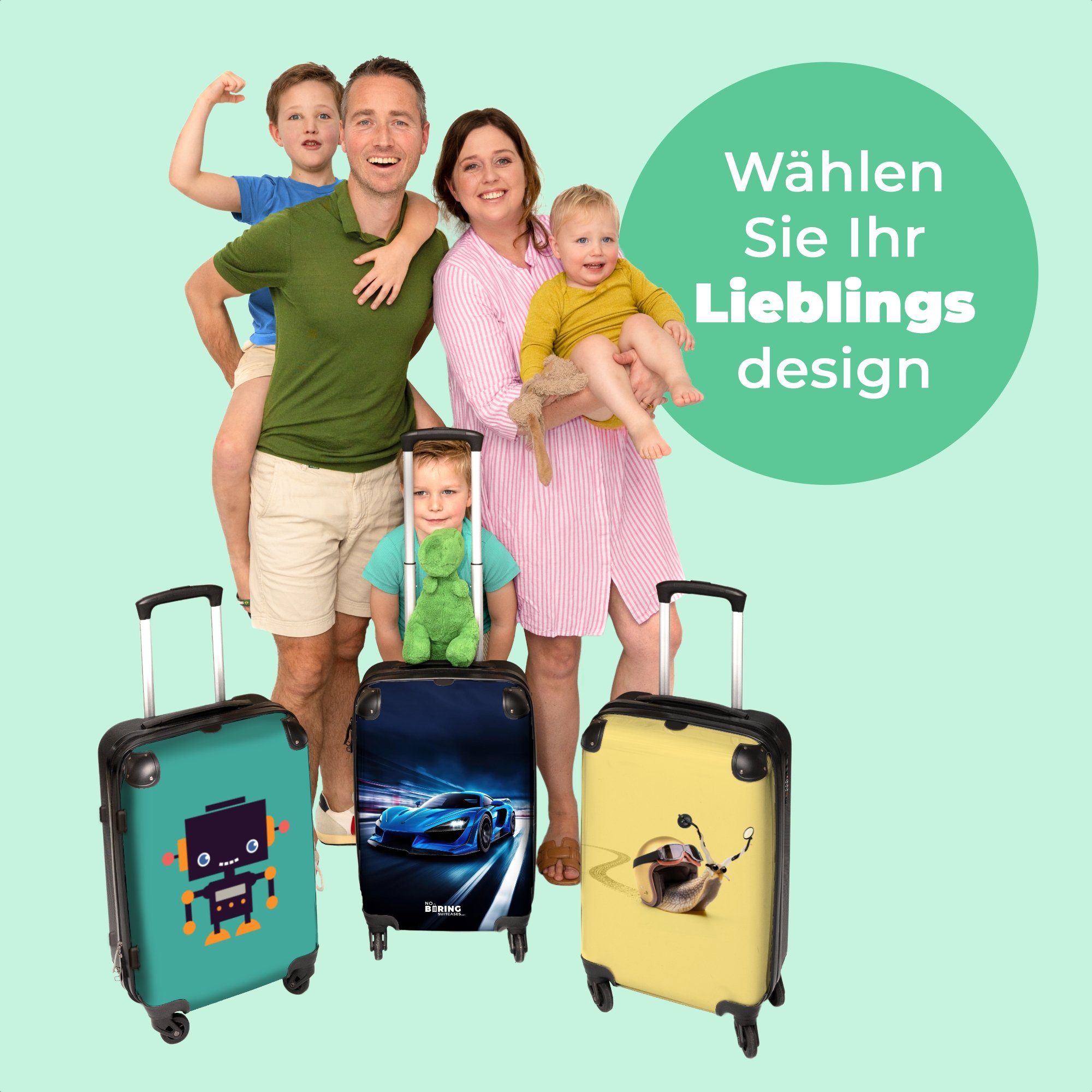 NoBoringSuitcases.com© Koffer Rollen 4 Rollkoffer Trolley - - Blau Jungen Große Kind, - 67x43x25cm mit Aufgabegepäck Auto - Rollen, Reisekoffer 4