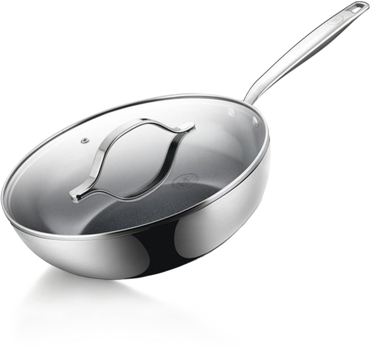 BE Living Wok Essential-Serie Edelstahl Keramik PFAS-frei für Induktion, Edelstahl (1-tlg., mit Glasdeckel), PFAS-freie Keramik-Antihaftbeschichtung, induktionsgeeignet