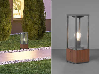 meineWunschleuchte LED Sockelleuchte, LED wechselbar, Warmweiß, Garten-laterne zur Wegbeleuchtung, Anthrazit mit Holz, Höhe 40cm