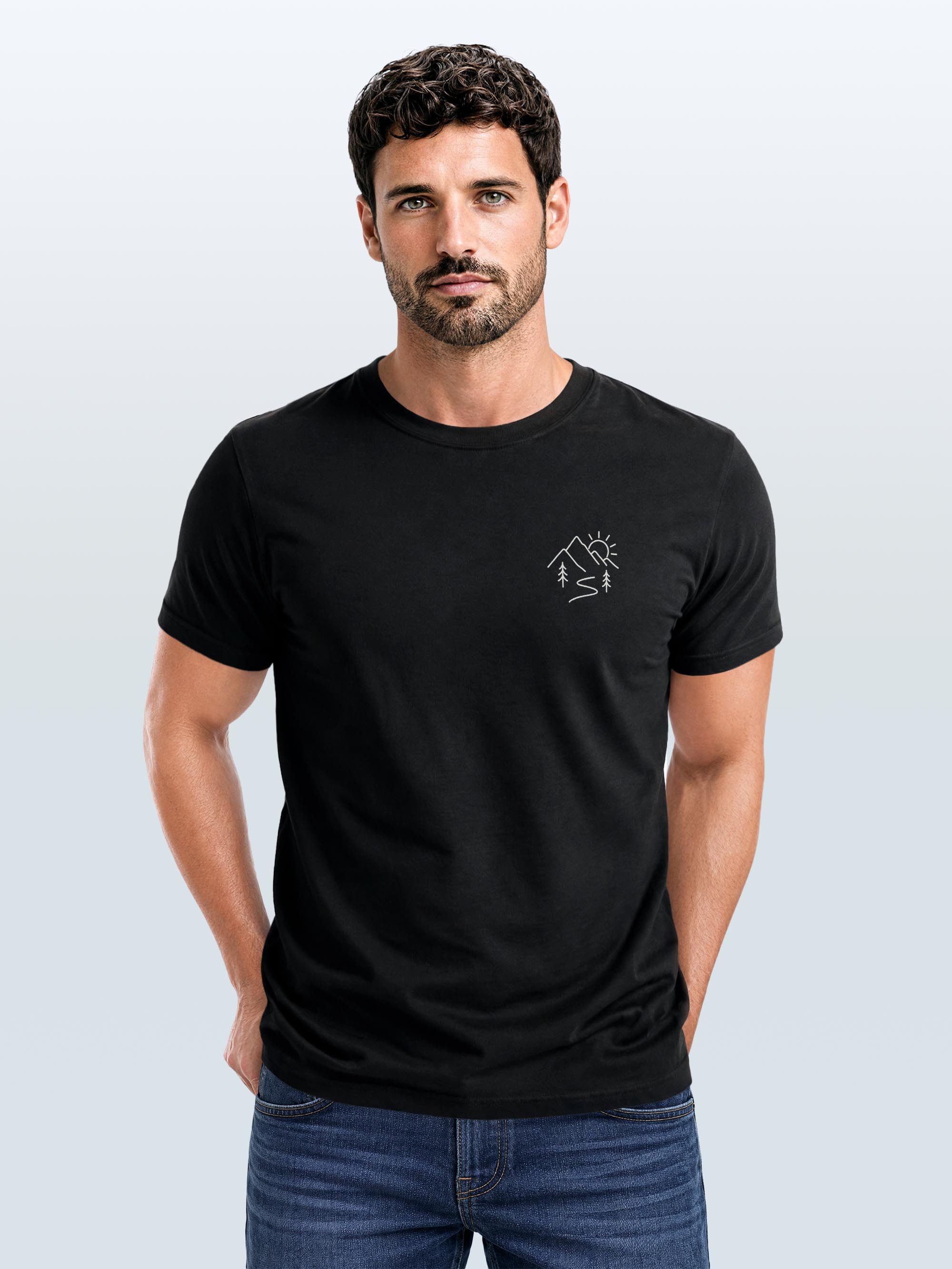Neverless Print-Shirt Herren T-Shirt Frontprint - Berg Linie - Baumwollshirt Männer Fashion mit Print