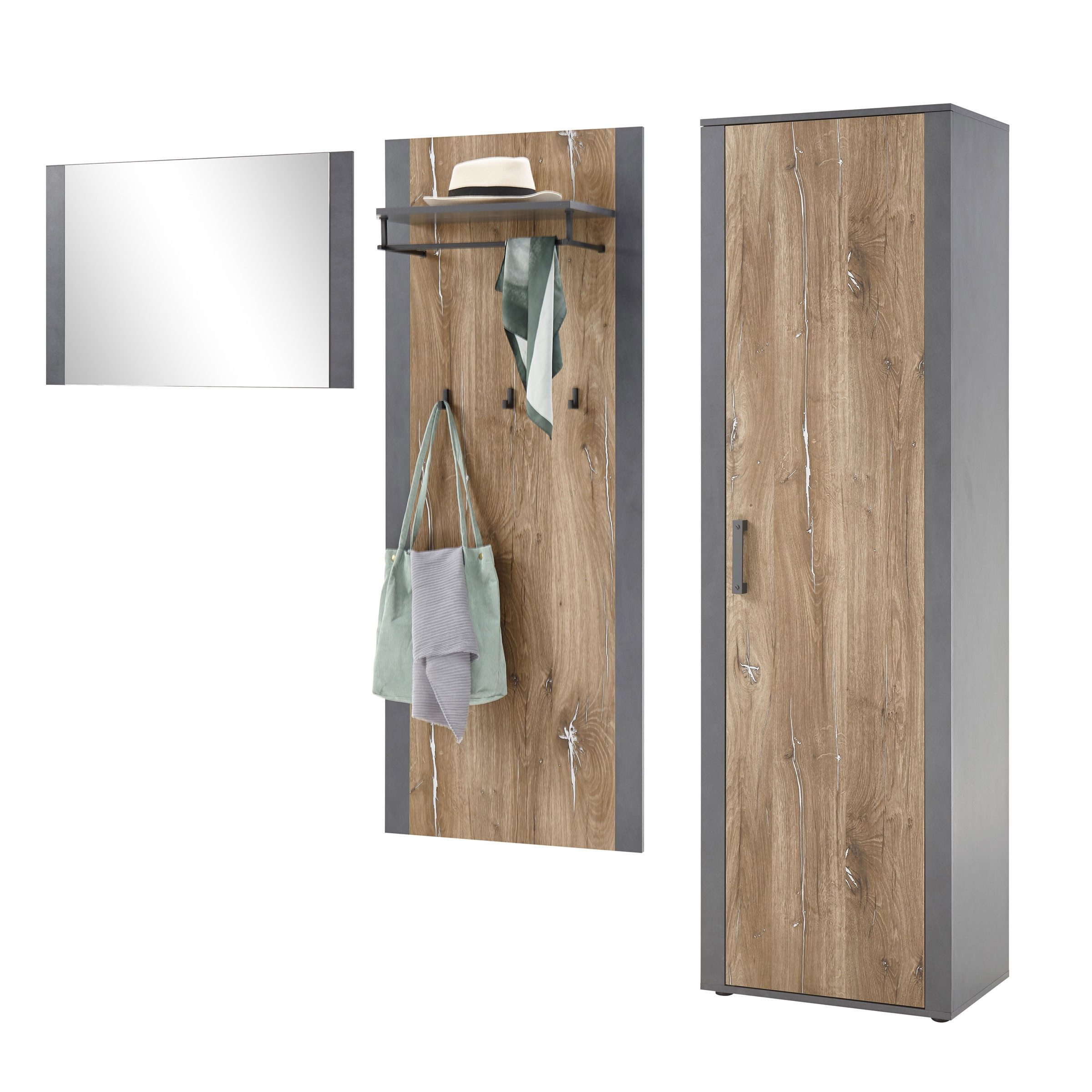 Bega Consult Garderoben-Set Garderobenset Athen Matera Flagstaff dunkel 3-teilig