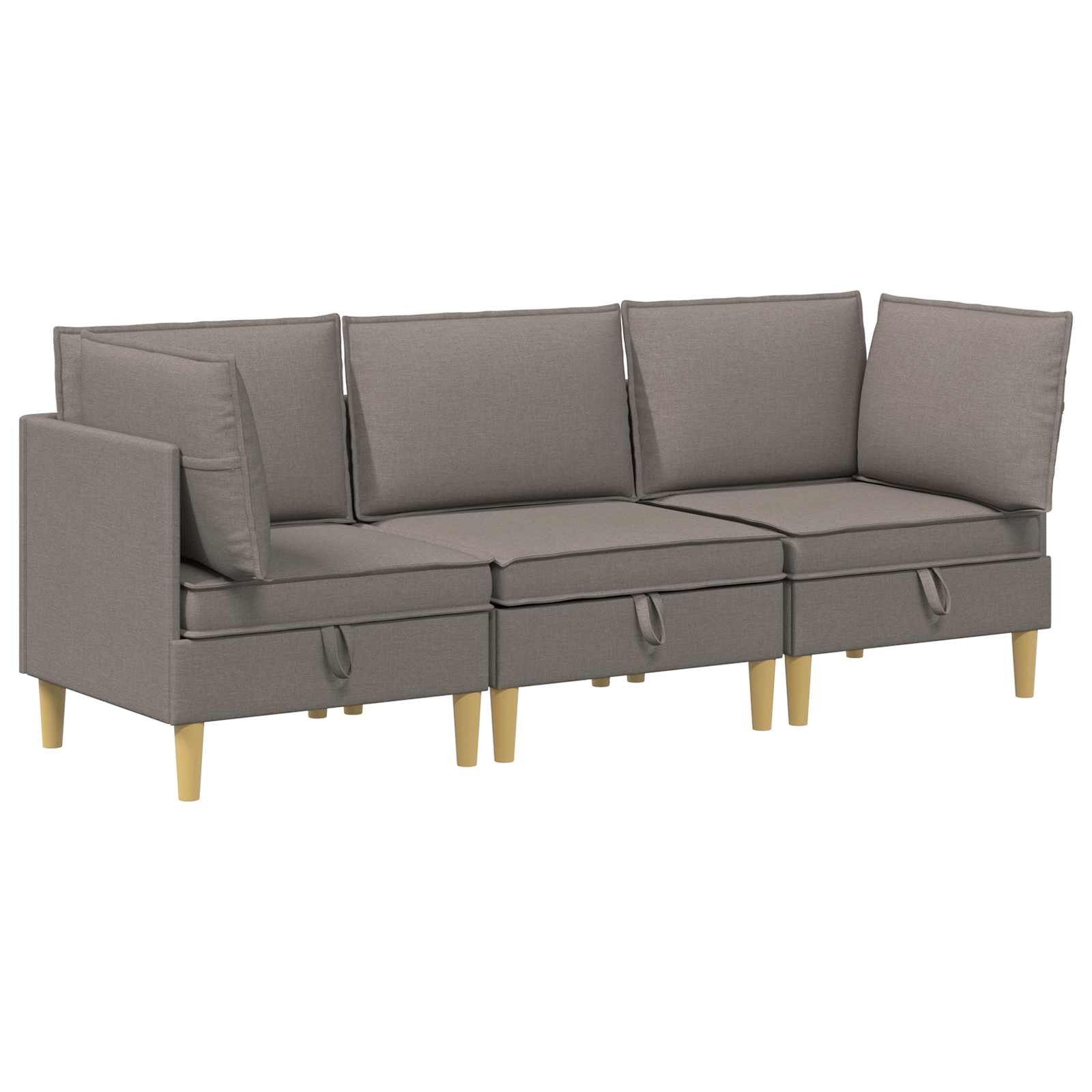 vidaXL Sitzgruppe Wohnzimmergarnitur mit Kissen mit Speicher 3 pcs Taupe Stoff, (3-tlg)