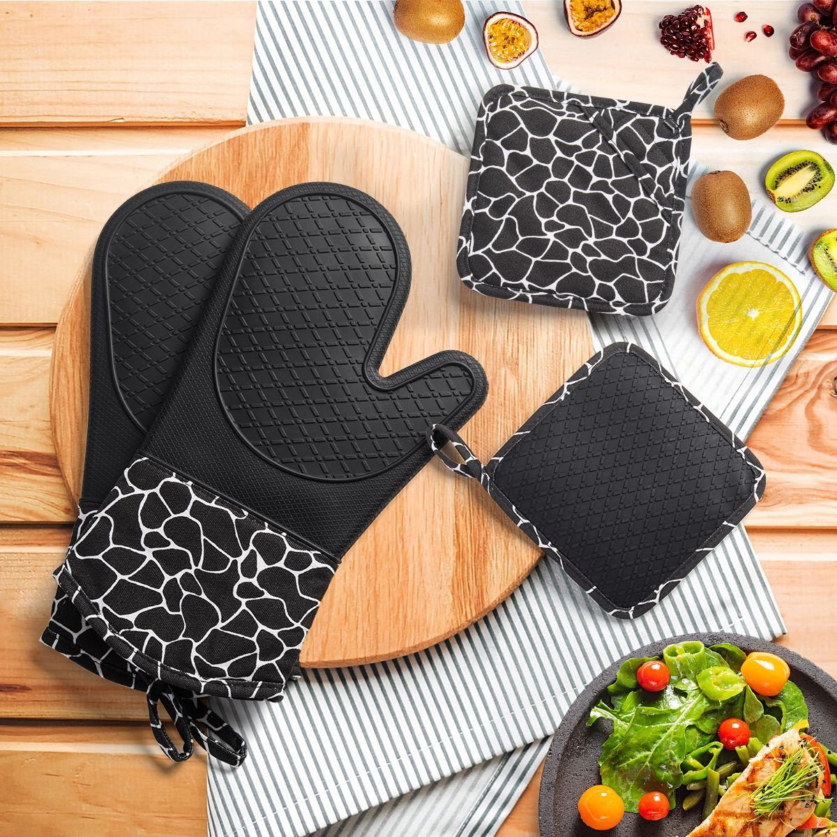 Luxear Topfhandschuhe Ofenhandschuhe Set, (4-tlg), Backhandschuhe für Küche