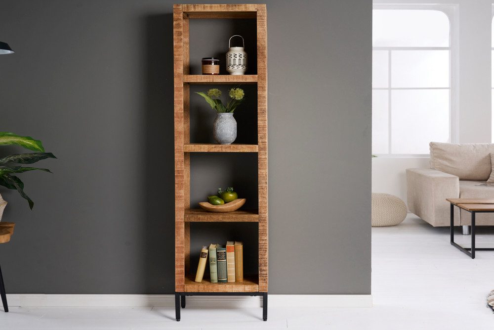 riess-ambiente Standregal IRON CRAFT 176cm natur / schwarz, Einzelartikel 1-tlg., Wohnzimmer · Massivholz · 4 Fächer · Raumtrenner · Schlafzimmer