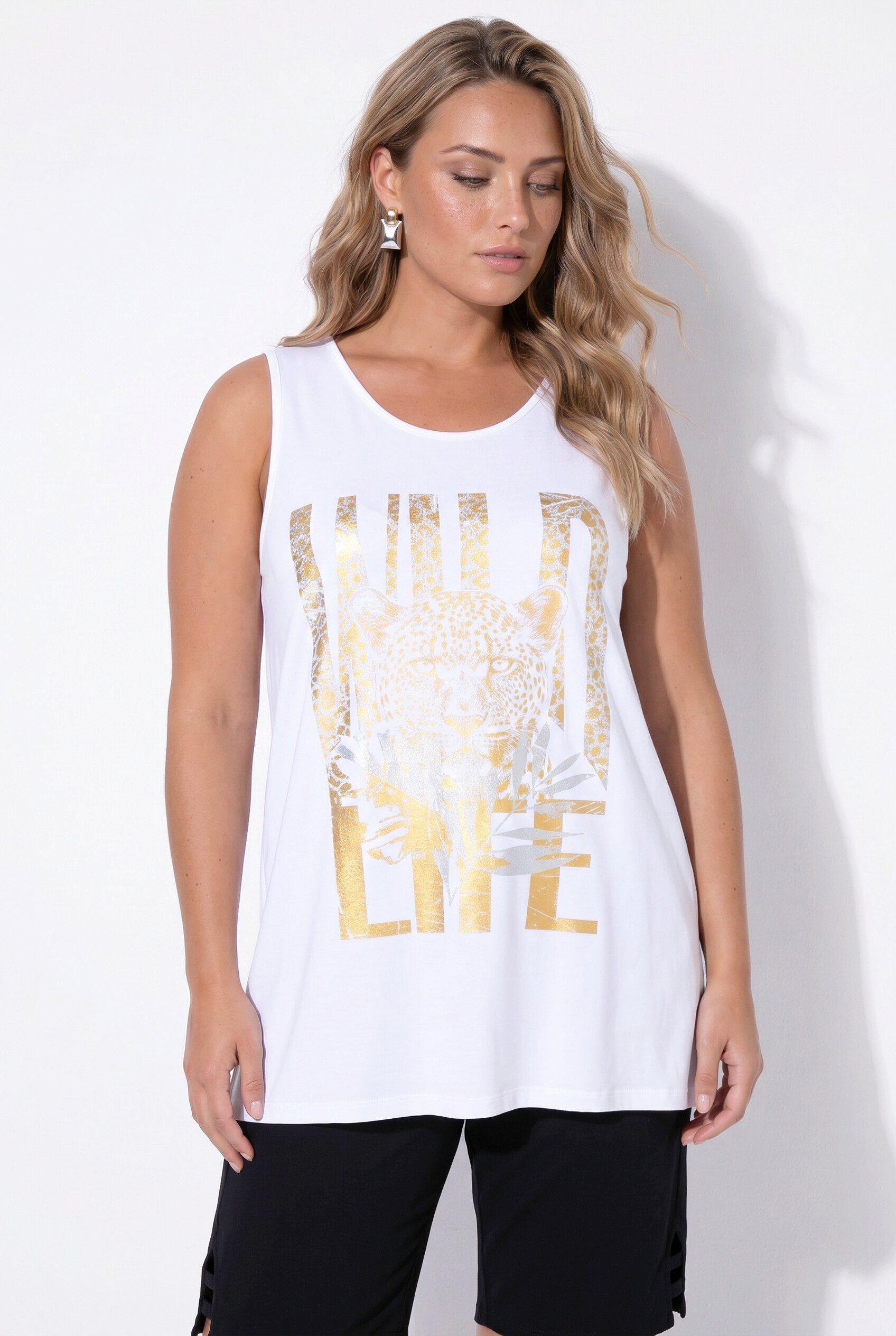 Angel of Style Longtop Top A-Linie Leoparden-Motiv ärmellos