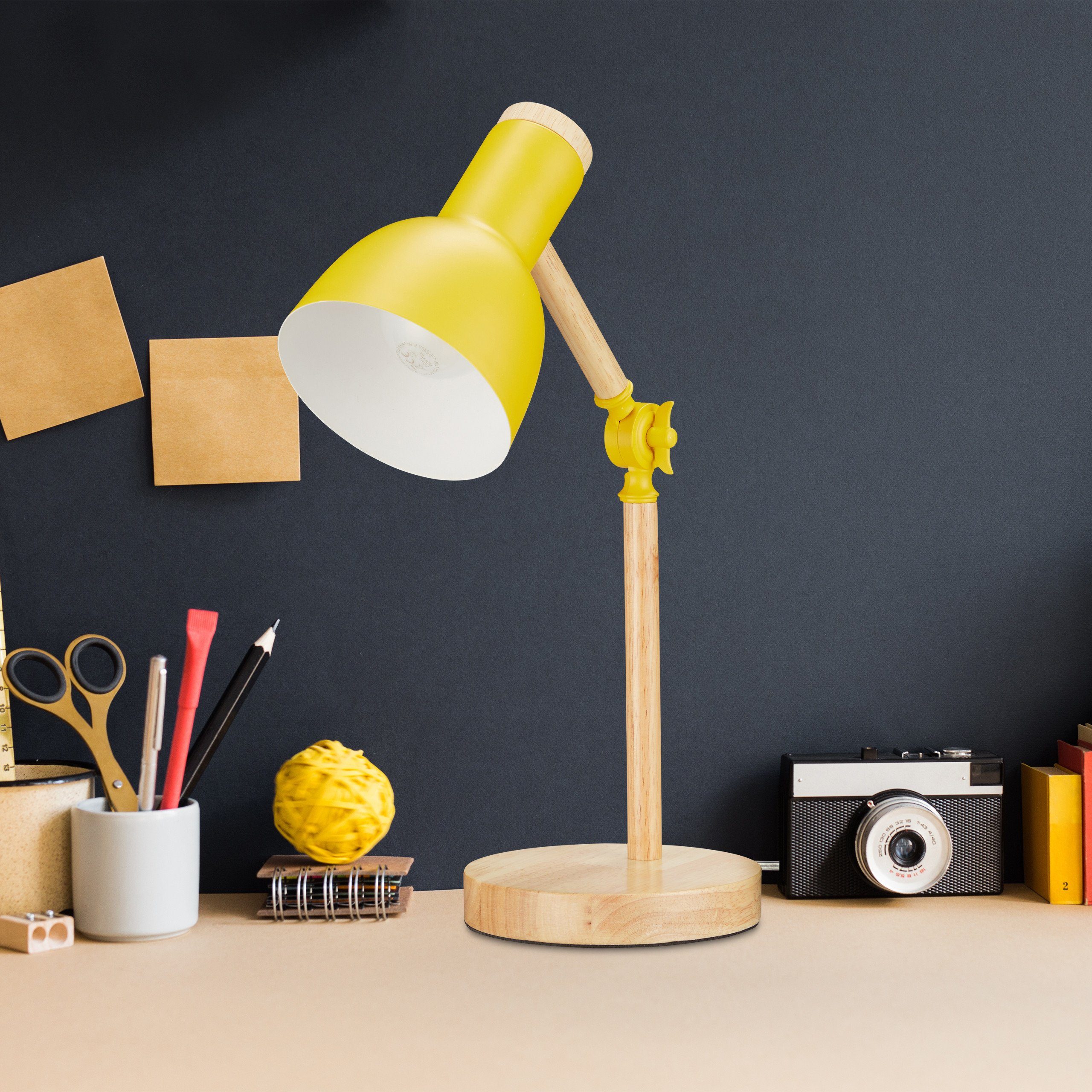 relaxdays Schreibtischlampe Holz verstellbar, Gelb günstig online kaufen
