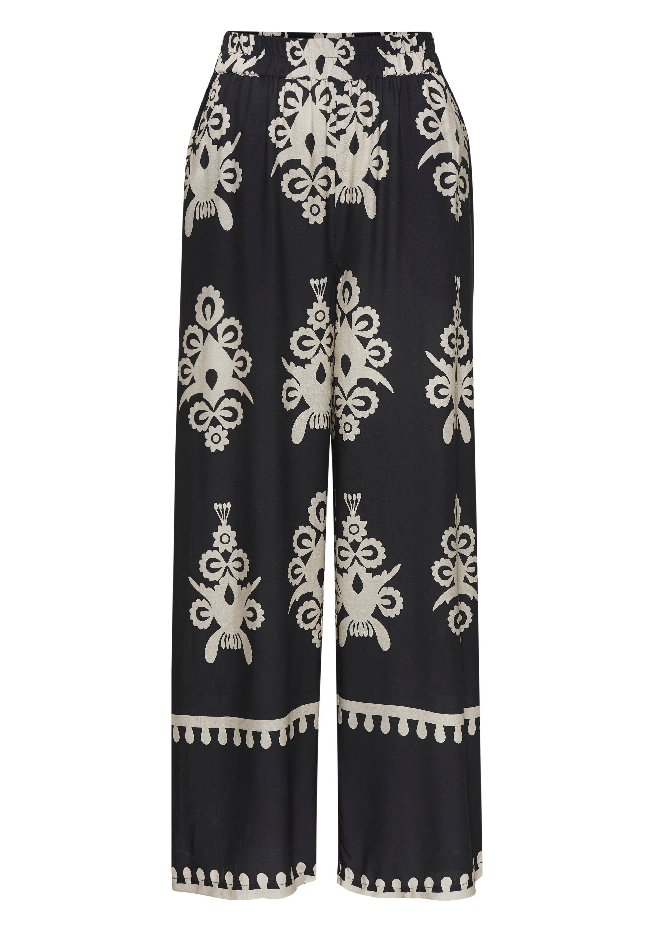 Palazzohose mit Ethno-Print und weitem, luftigem Bein