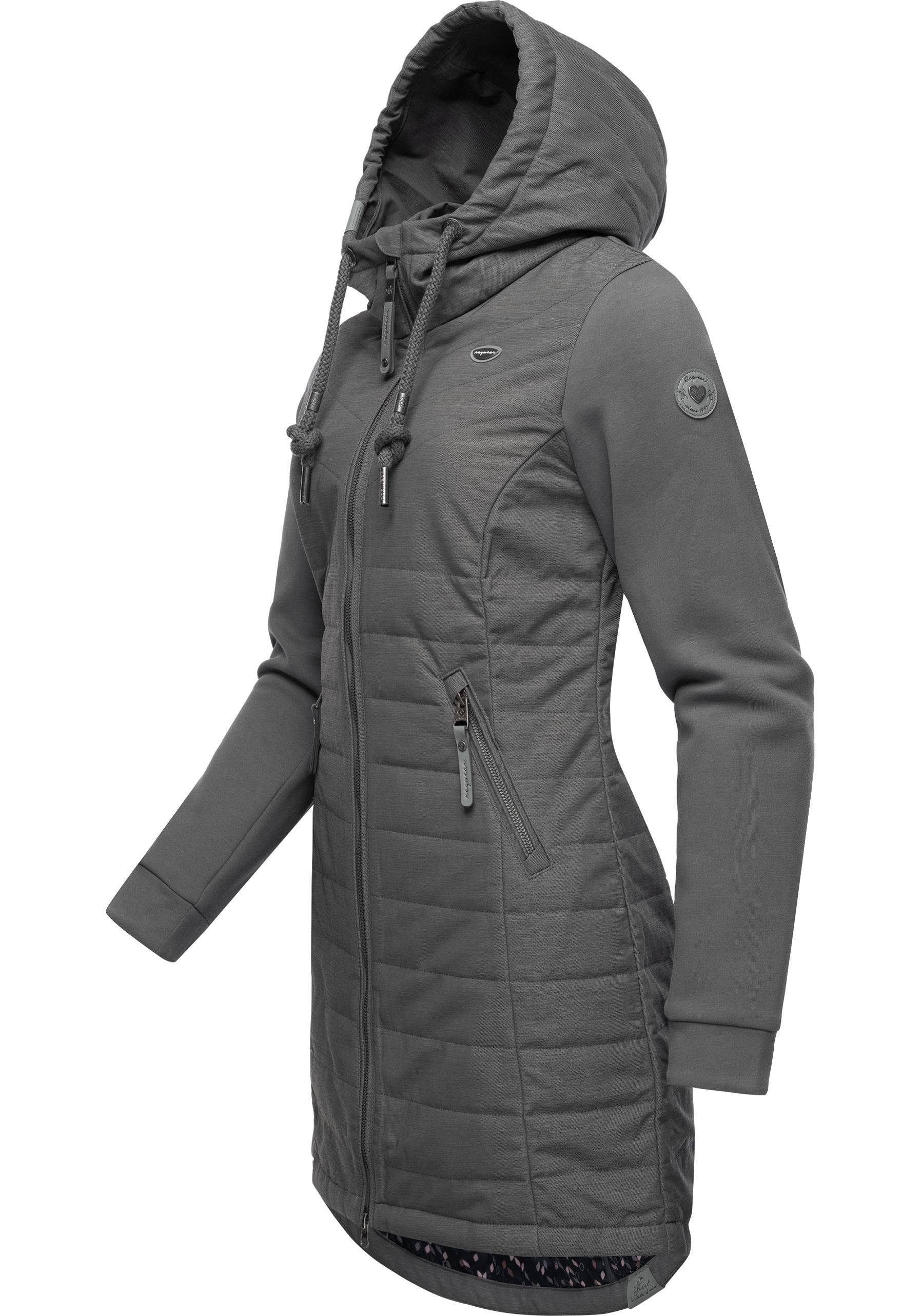 Ragwear Steppmantel Lucinda Long Mantel aus modernem Materialmix mit Kapuze
