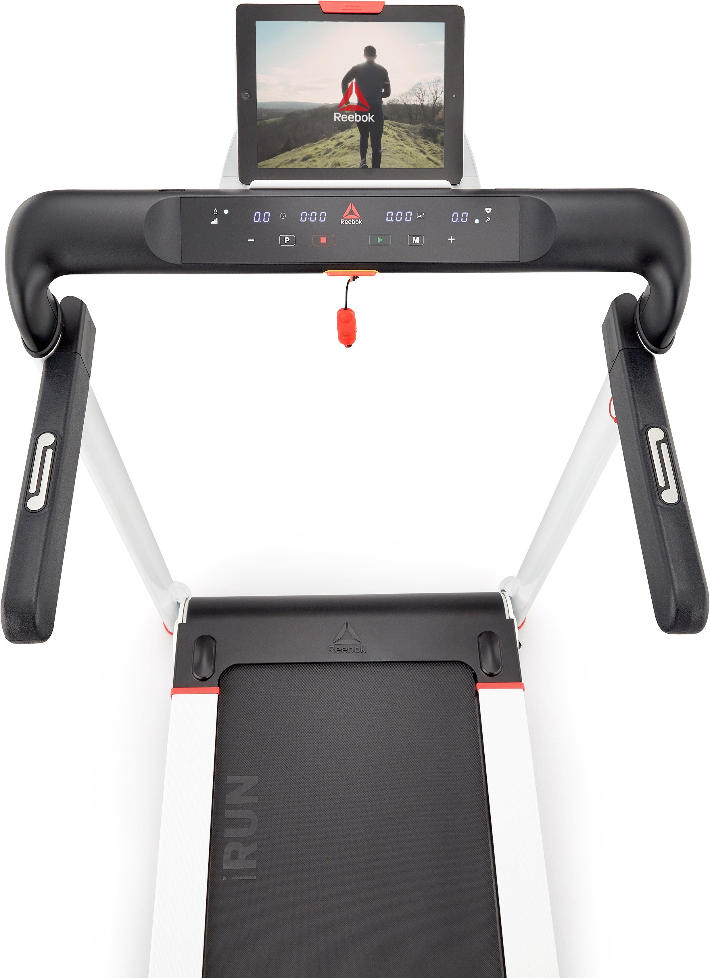 Reebok Laufband i-Run 4.0 (im Ultra-Kompakt Faltdesign, mit Tablet-/Handyhalterung), bis max. 16 km/h, klappbar, mit Steigung, 120 kg max. Benutzergewicht