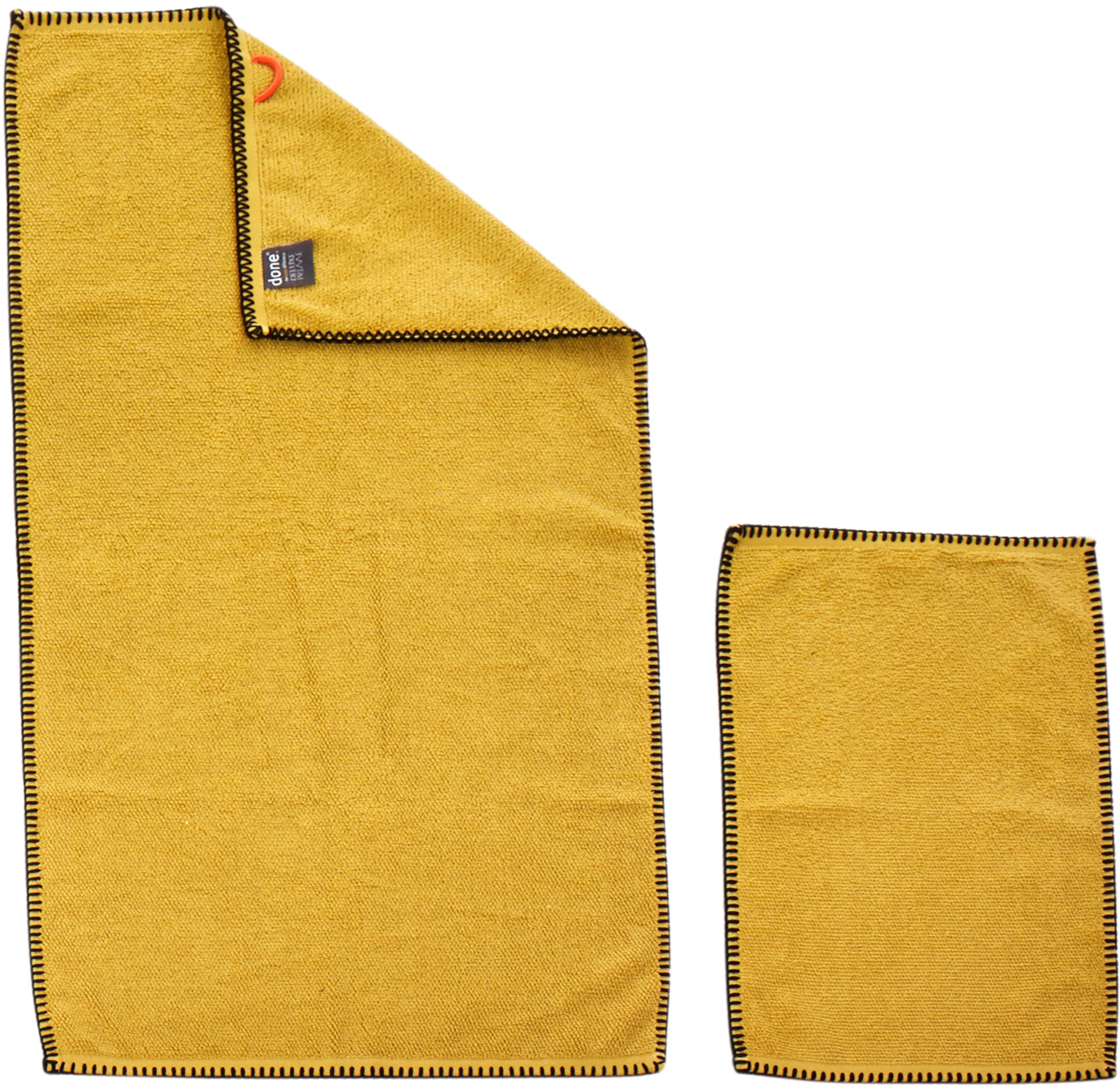 done.® Handtuch goldfarben Prime, Zwirnfrottee, hochwertigem Ziernaht Set Deluxe schwarz mit 4-tlg), in (Set, Zwirnfrottier, aus
