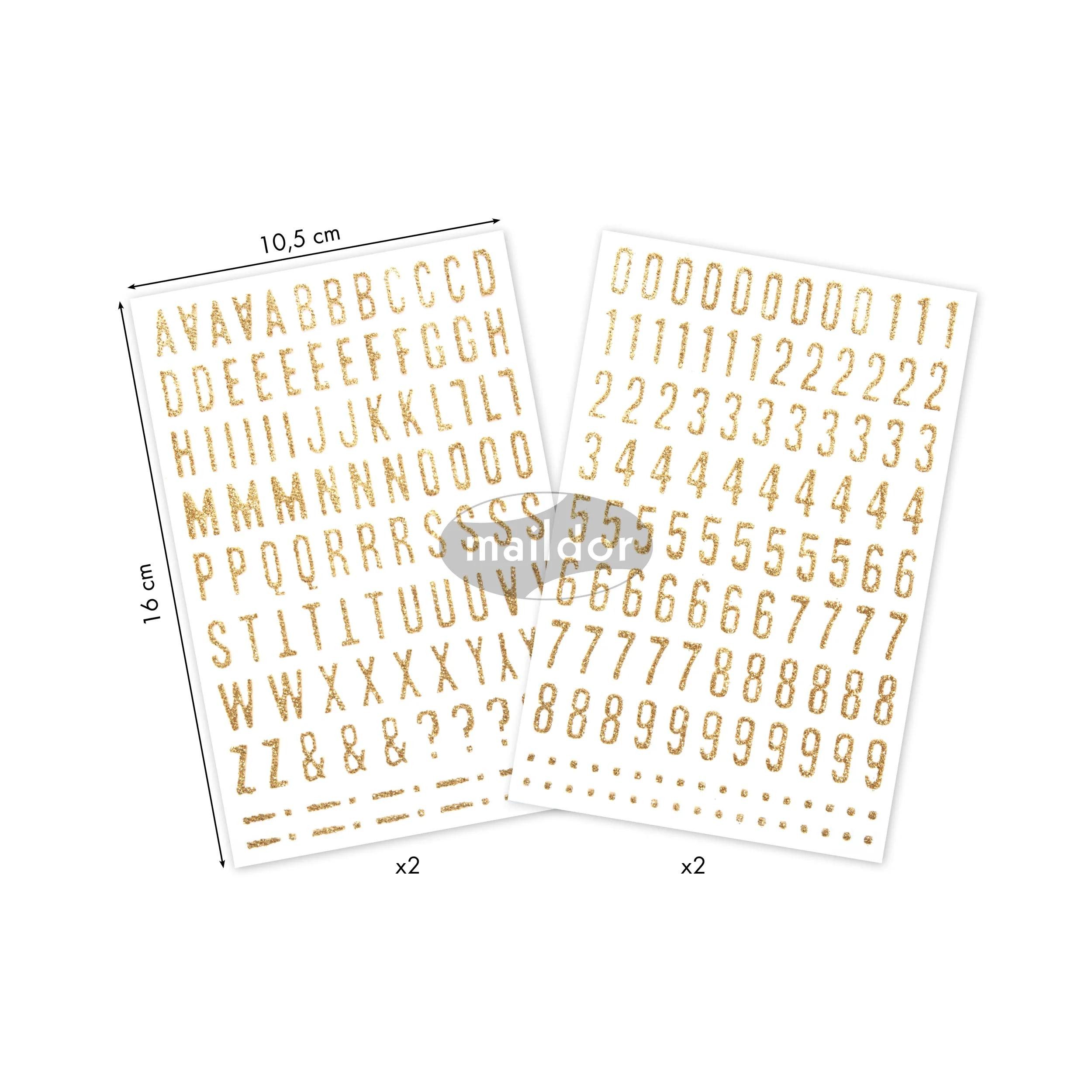 maildor Sticker 10x Glitty, 2 Stickerbogen 10,5x16cm Alphabet/Zahlen, gold Gold AE070O, My Mandarine